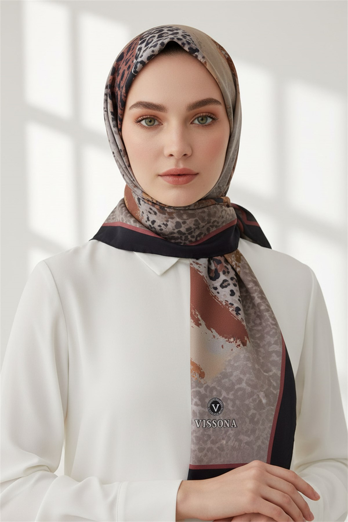 KREP LEOPAR DESENLİ VİZON - TABA RENKLİ 75X195 KIRIŞMAZ ŞAL
