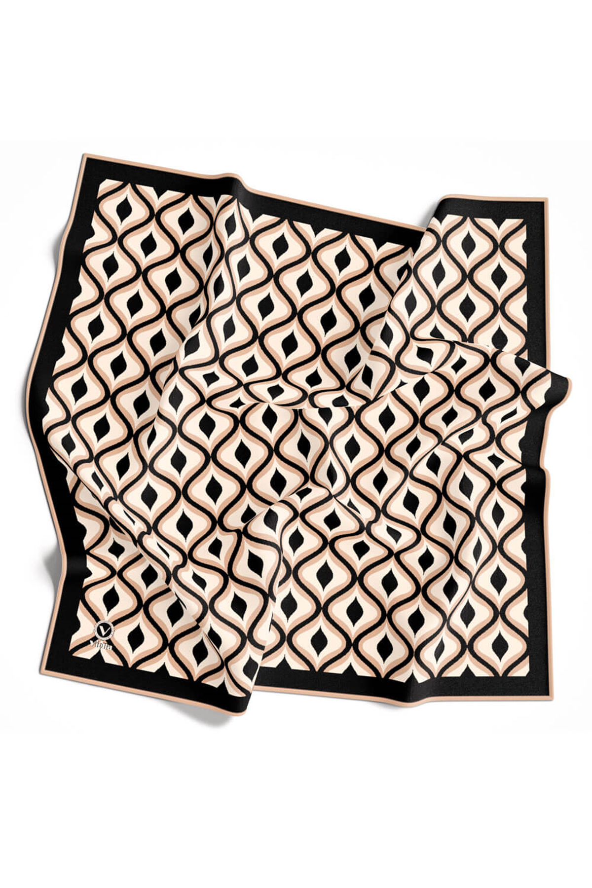 Twill Geometrik Daire Desenli Siyah Renkli 90x90 Eşarp (İpek İçermez) Dikim Şekli : El Dikişi