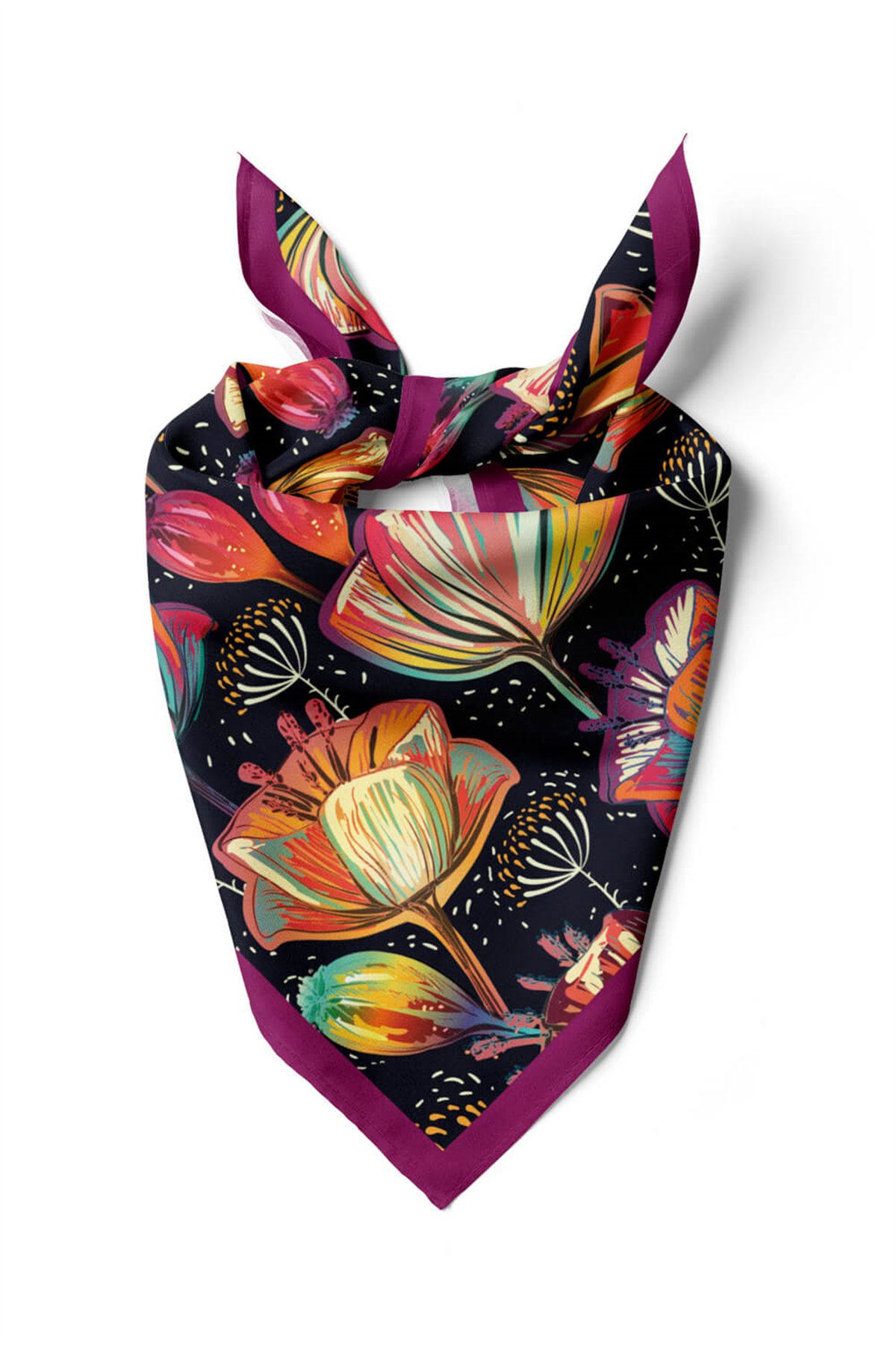 B33 Kadın Flow Desenli Bandana 50x50 Siyah DG0173-22