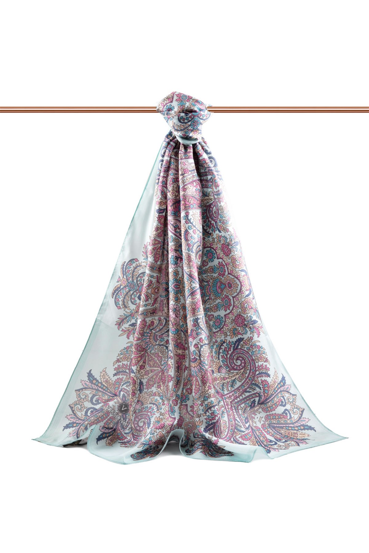 100% İpek Etro Desenli Gri - Lacivert Renkli 92x210 Şal