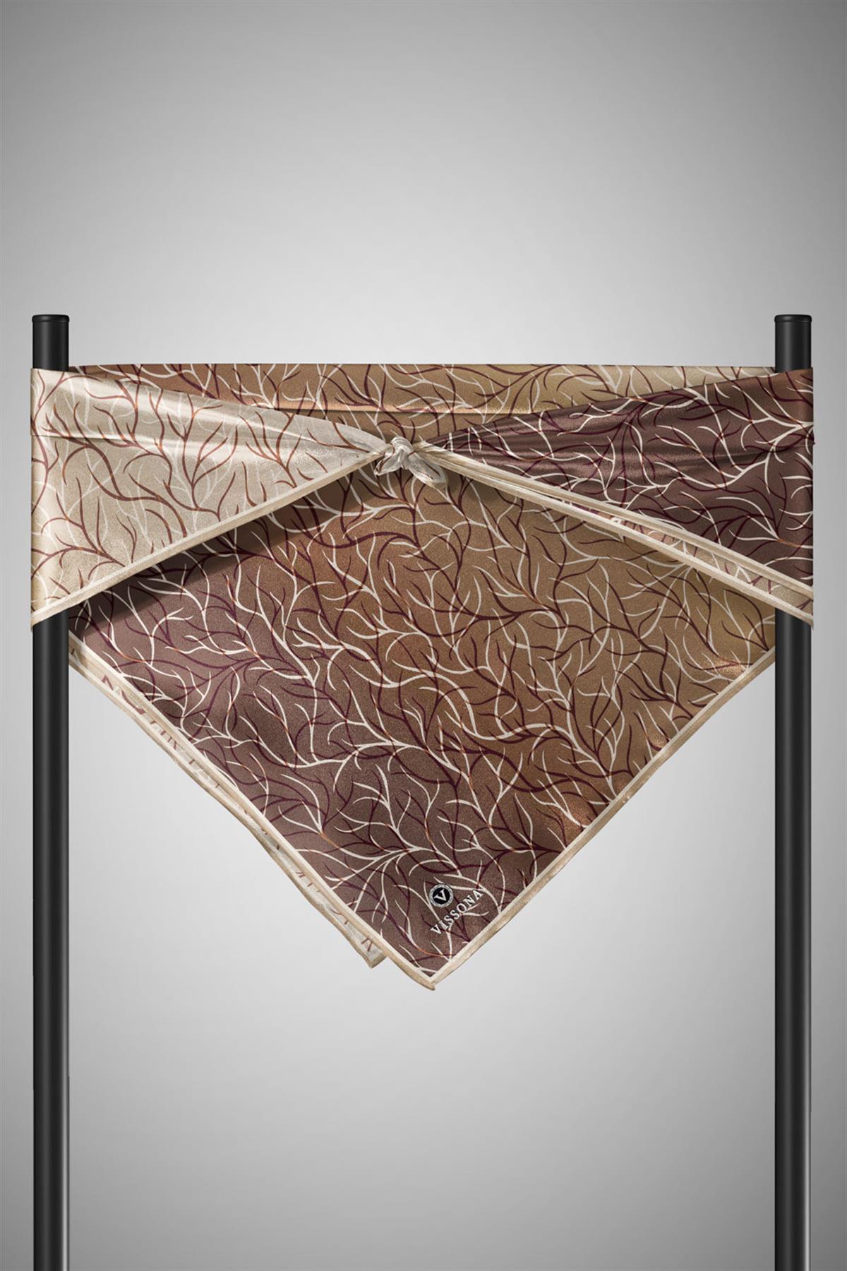 %100 Twill İpek Degrade Desenli Taş Renkli 90x90 Eşarp Dikim Şekli : El Dikişi