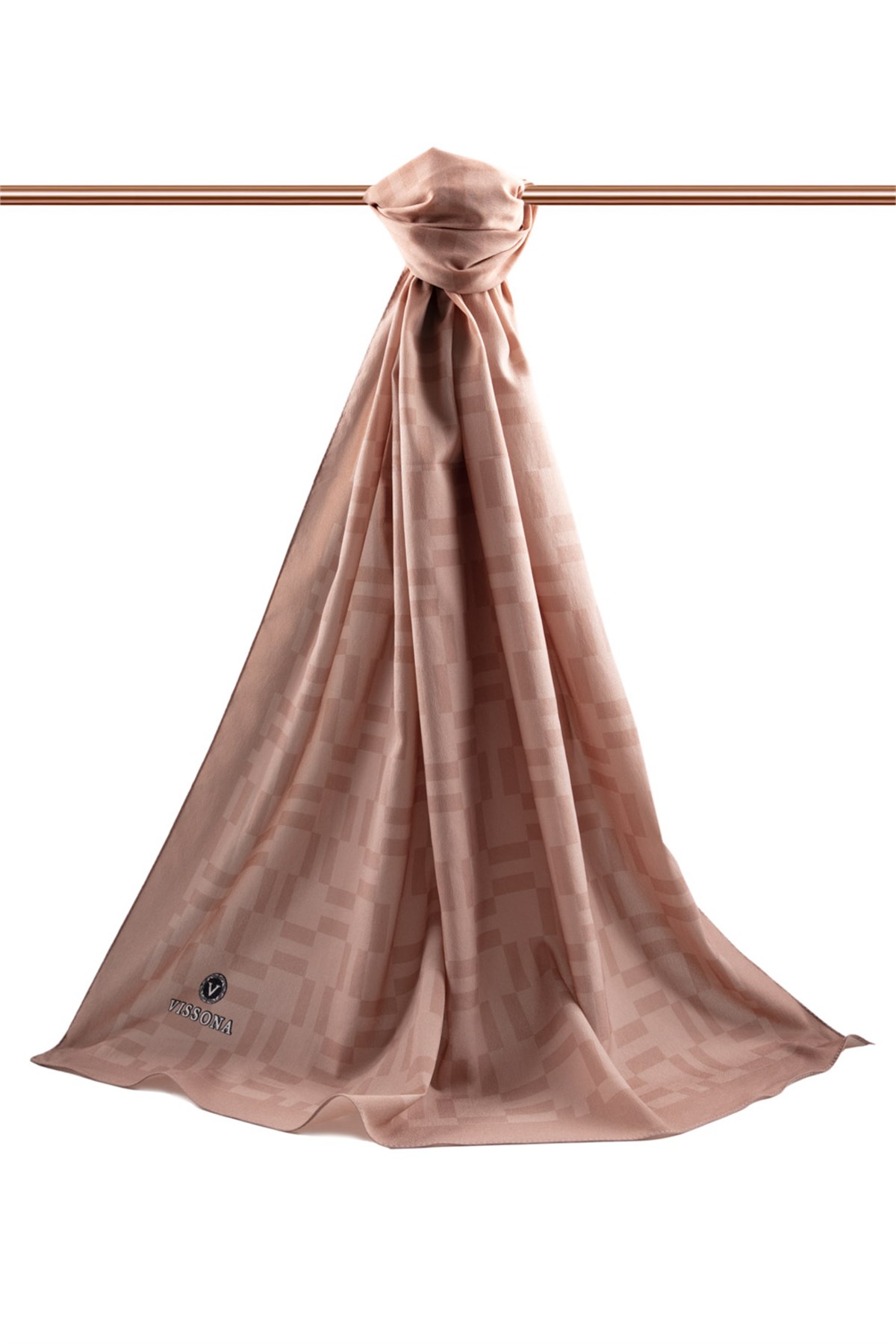 KREP MONOGRAM DESENLİ BAKIR RENKLİ 75X195 KIRIŞMAZ ŞAL