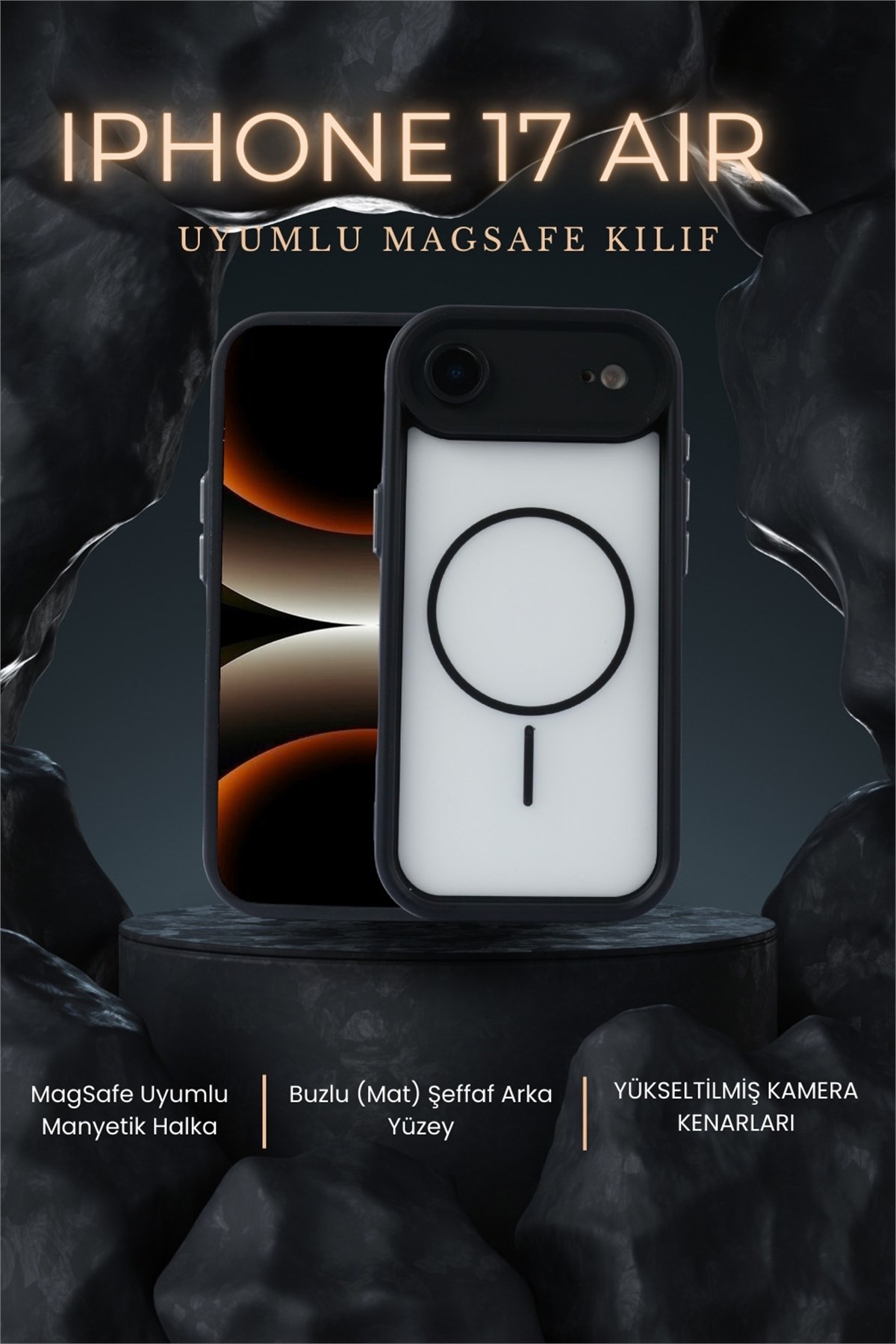 iPhone Air Kılıf – Kamera Korumalı – MagSafe Uyumlu – Siyah Renk – Mat Silikon Telefon Kılıfı