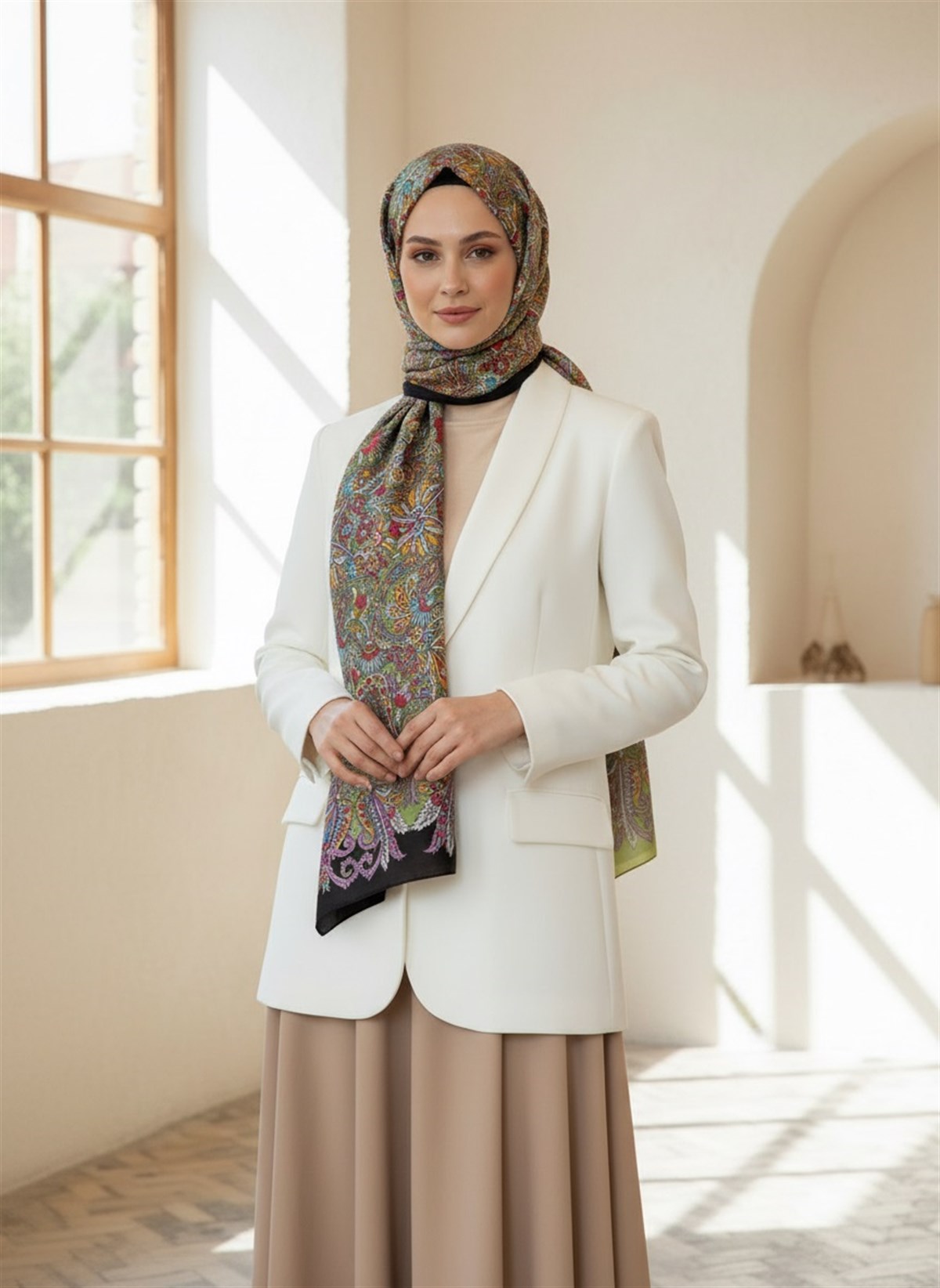 100% İpek Etro Desenli Siyah - Mürdüm Renkli 92x210 Şal