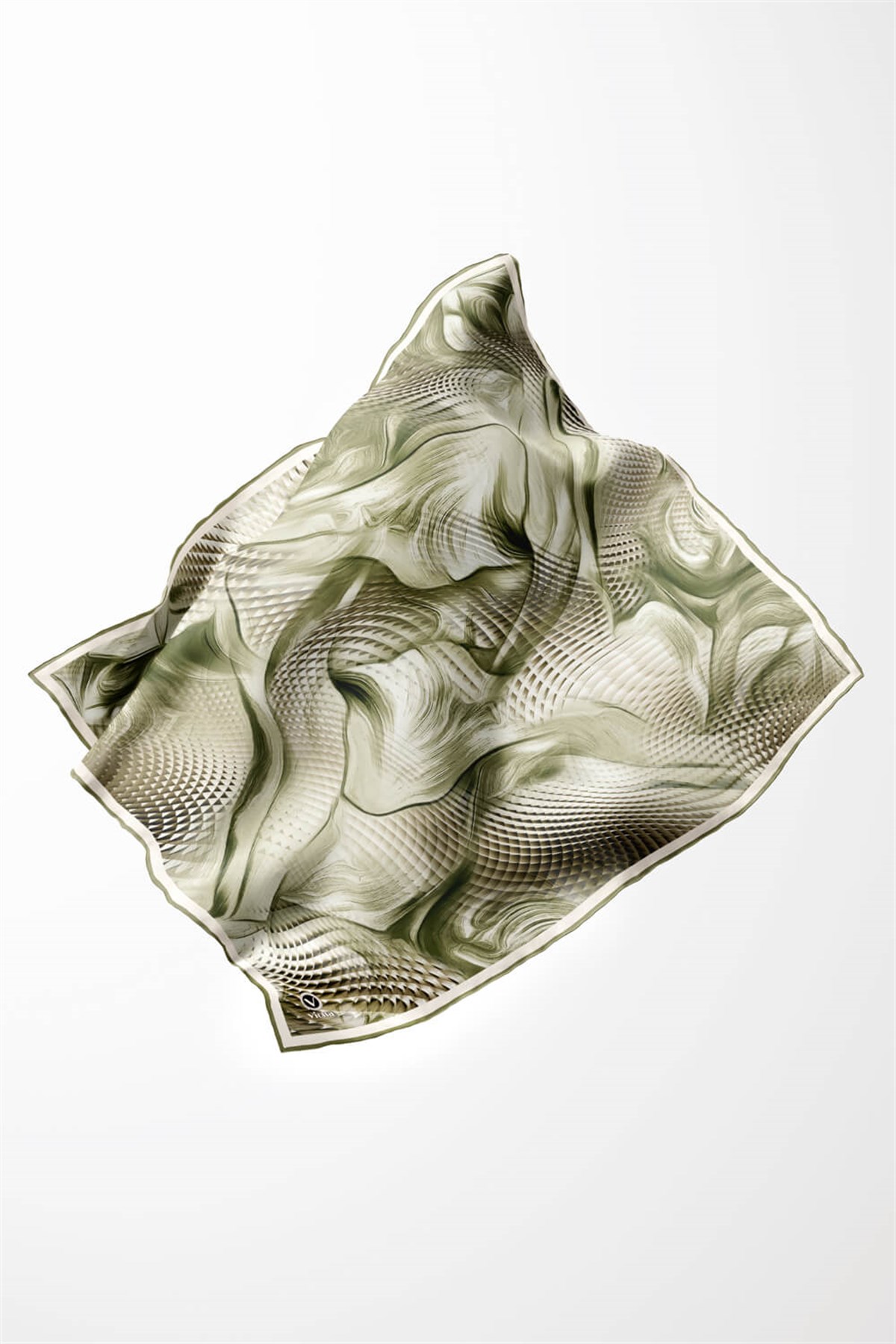 Twill Geometrik Ve Dalga Desenli Mint Yeşili Renkli 90x90 Eşarp (İpek İçermez) Dikim Şekli : El Dikişi