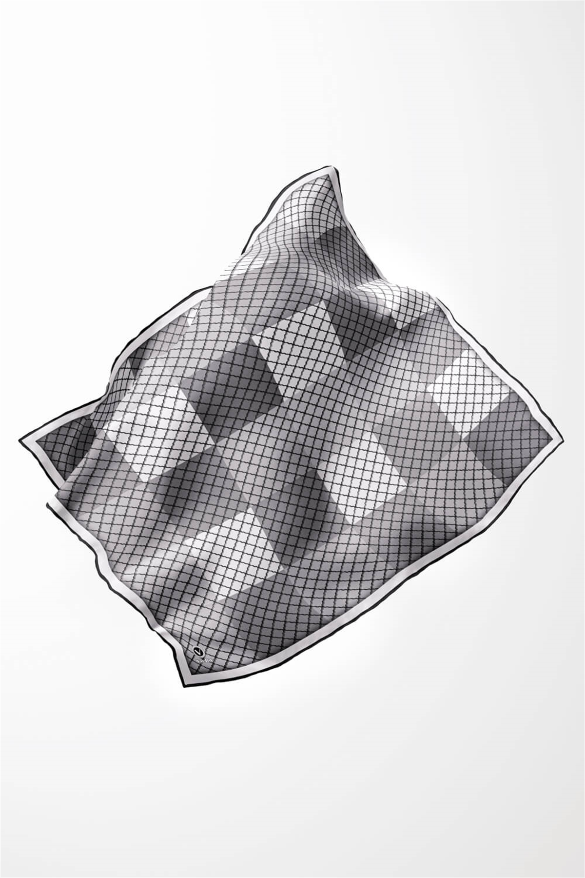 Twill Kare Desenli Gri Renkli 90x90 Eşarp (İpek İçermez) Kenar Dikiş Şekli El Dikişli