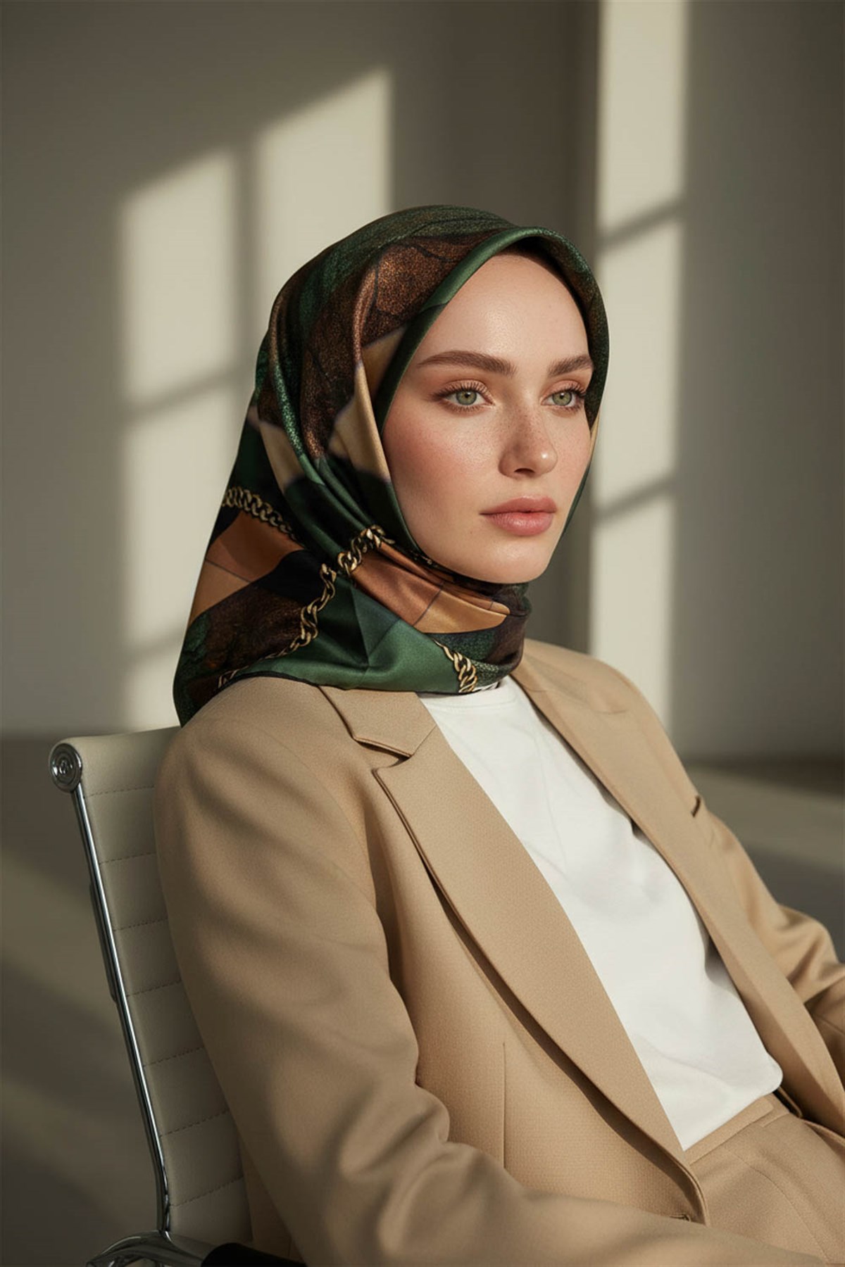 %100 Twill İpek Taş Efekti Desenli Zümrüt - Siyah Renkli 90x90 Eşarp Dikim Şekli : El Dikişi