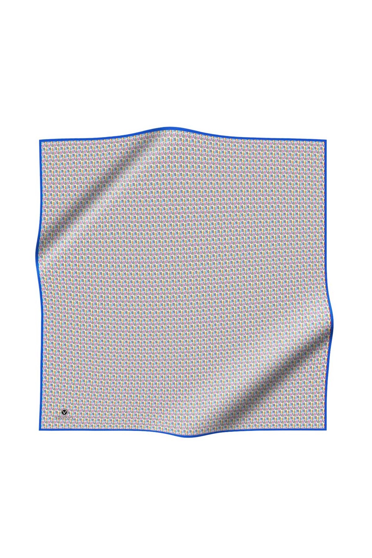 %100 Twill İpek Çizgi Desenli Saks Renkli 90x90 Eşarp Dikim Şekli : El Dikişi