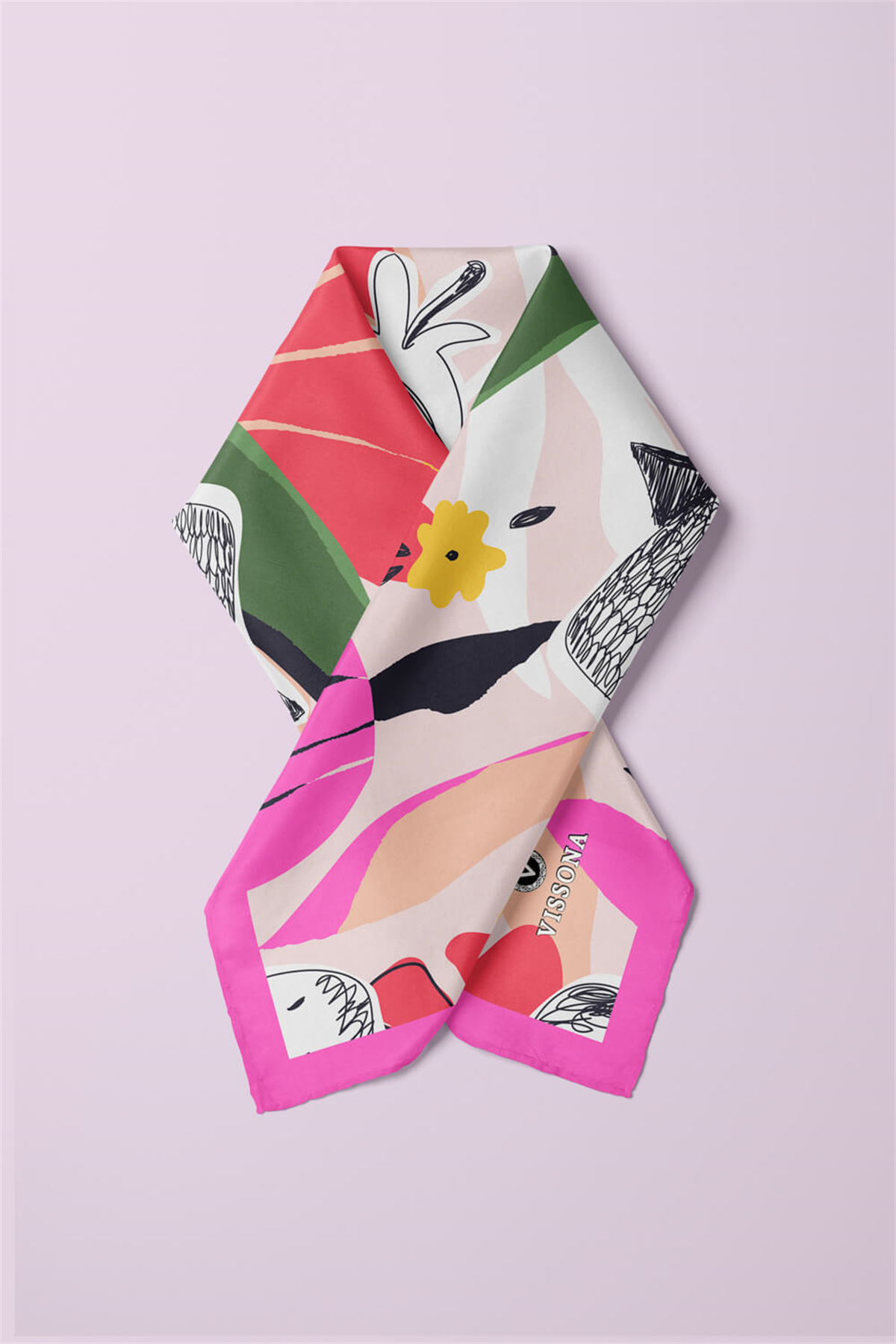 Saten İpek Çiçek Desenli Kadın Bandana