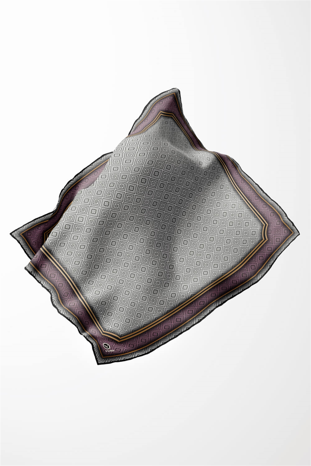 Twill Geometrik Çıtır Desenli Lila Renkli 90x90 Eşarp (İpek İçermez) Kenar Dikiş Şekli El Dikişli