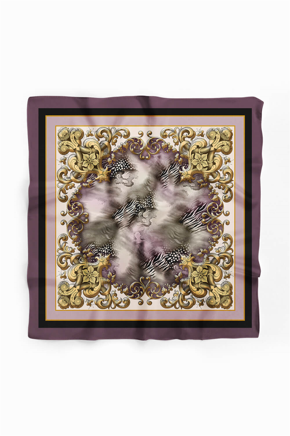 D118 Kadın Vintage Desenli Bandana 50x50 Mor DG0223-22