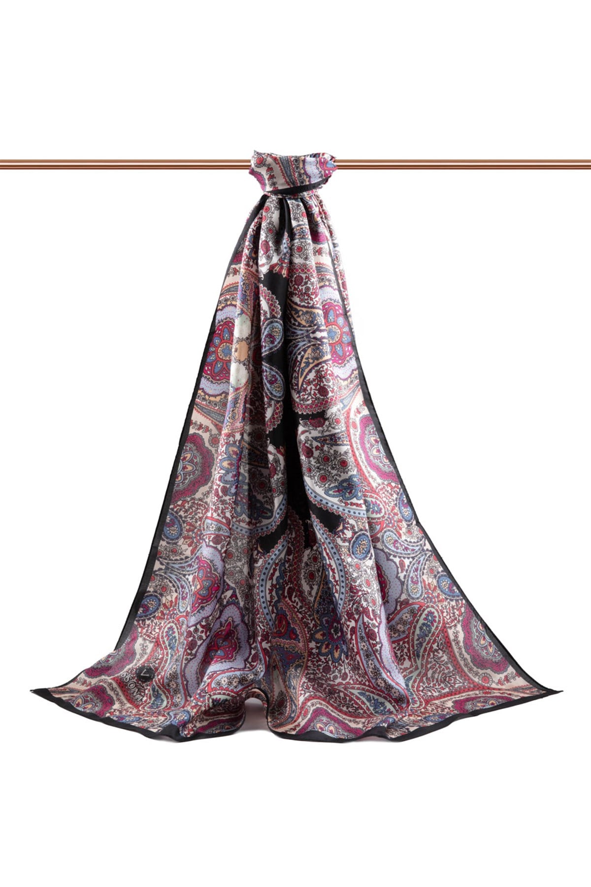 100% İpek Etro Desenli Siyah Renkli 92x210 Şal