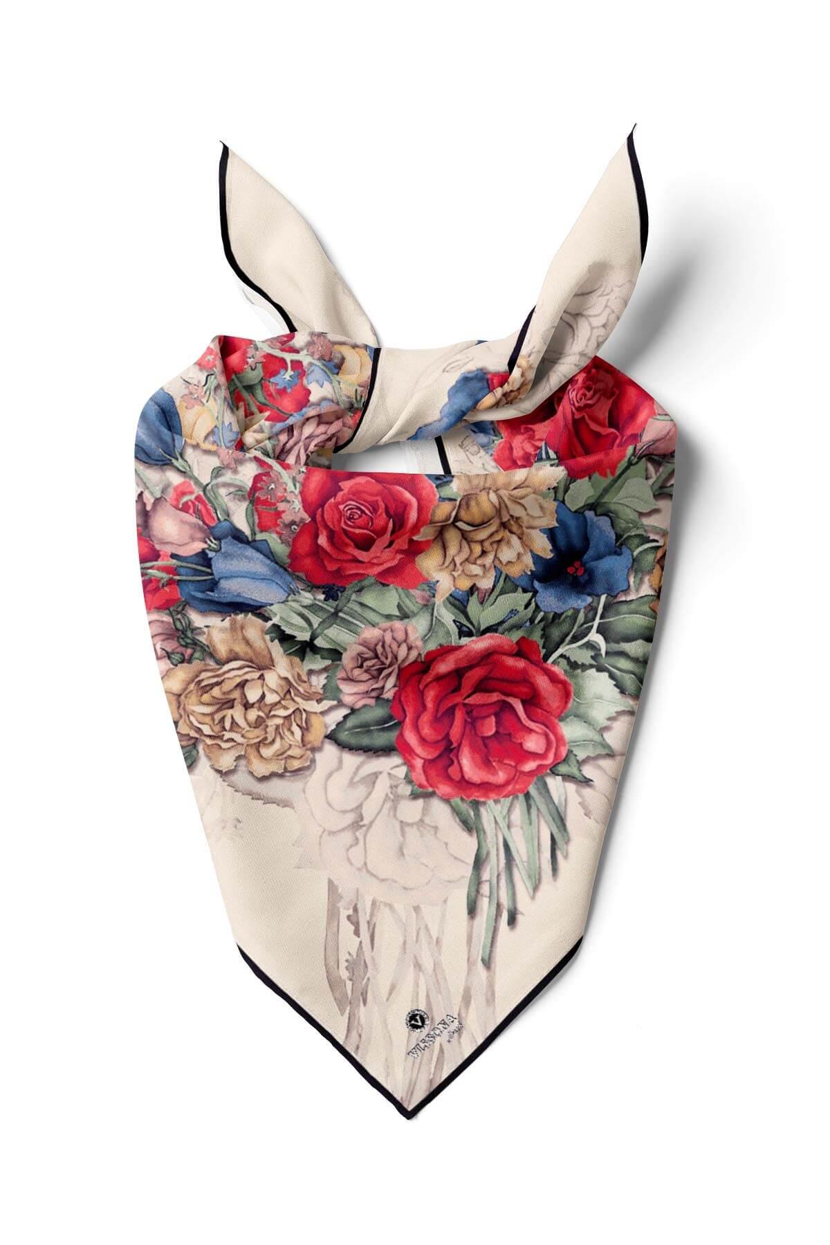 %100 İpek Kadın Desenli Bandana 80x80