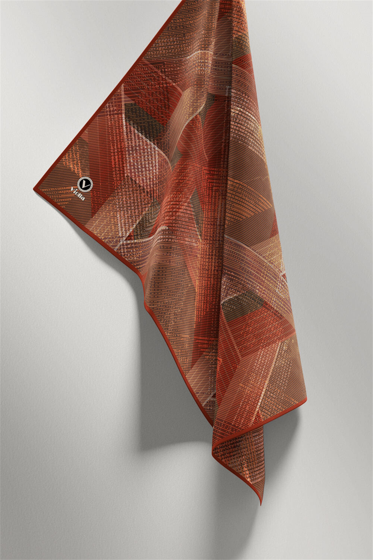 Twill Dokulu Geometrik Desenli Taba Renkli 90x90 Eşarp (İpek İçermez) Kenar Dikiş Şekli El Dikişli