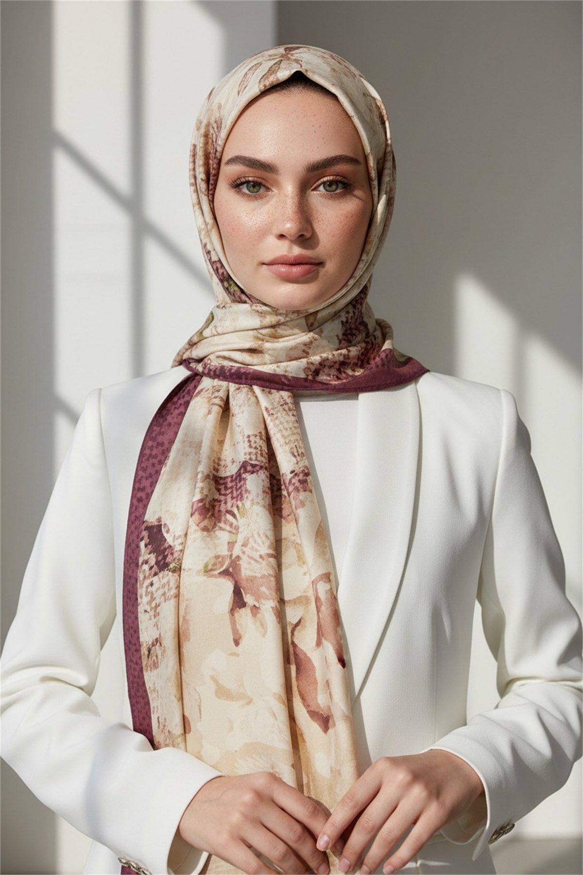 KREP EKOSELİ SONBAHAR DESENLİ GÜL KURUSU RENKLİ 75X195 KIRIŞMAZ ŞAL