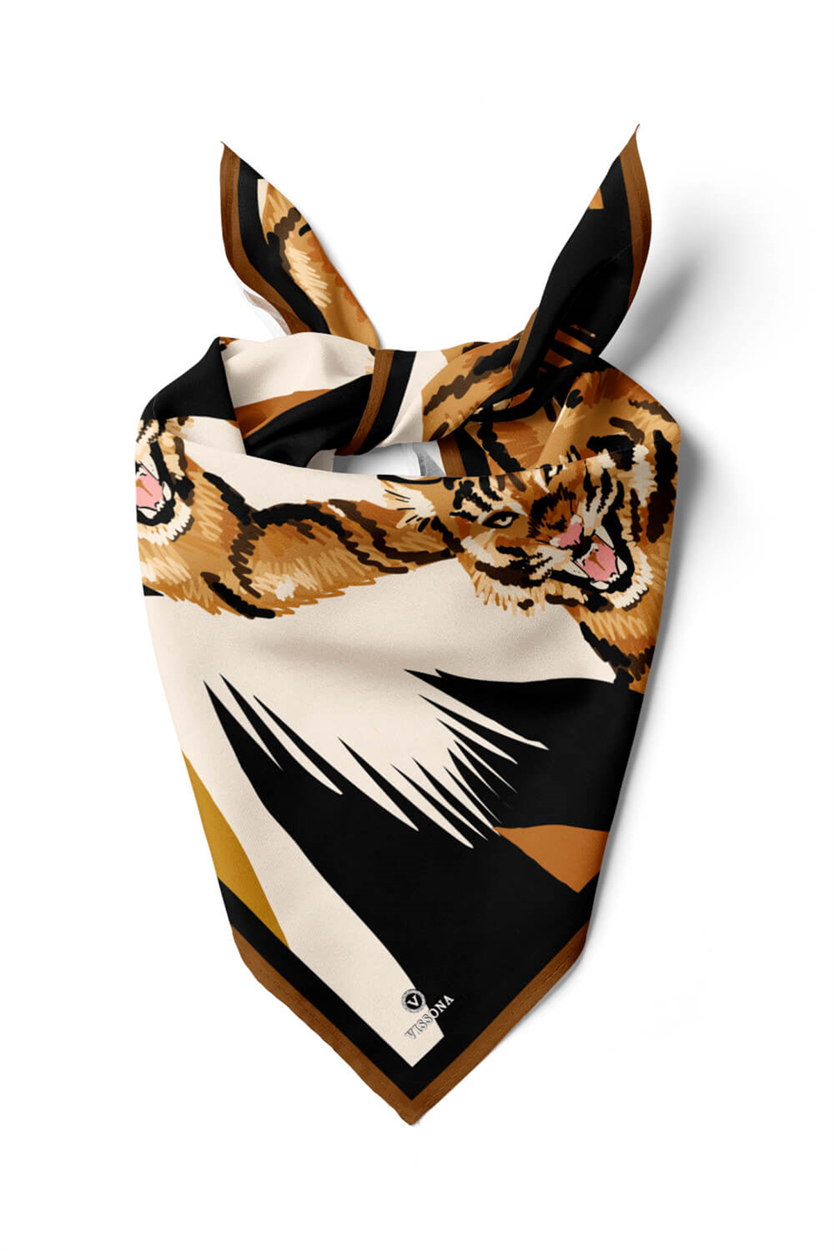 Saten İpek Kaplan Desenli Kadın Bandana