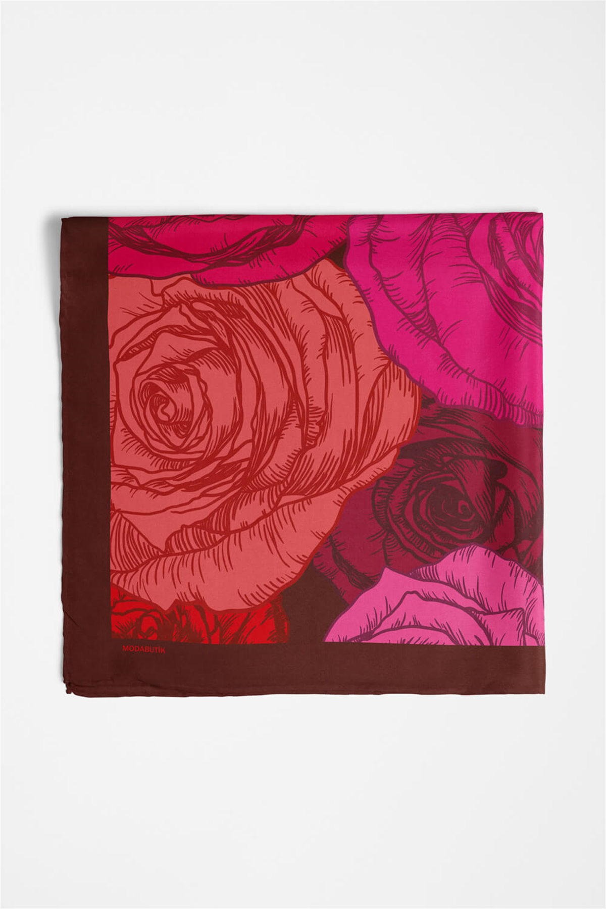 F1  Kadın Gül Desenli Bandana 50x50 Kırmızı  DG0133-22