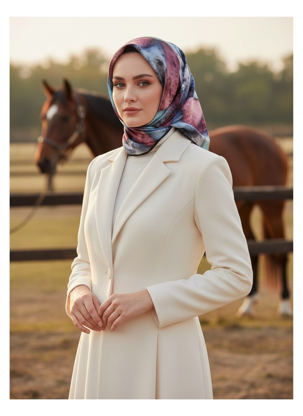 %100 Twill İpek Dokulu Ve Geometrik Desenli Gül Kurusu - İndigo Renkli 90x90 Eşarp Dikim Şekli : El Dikişi