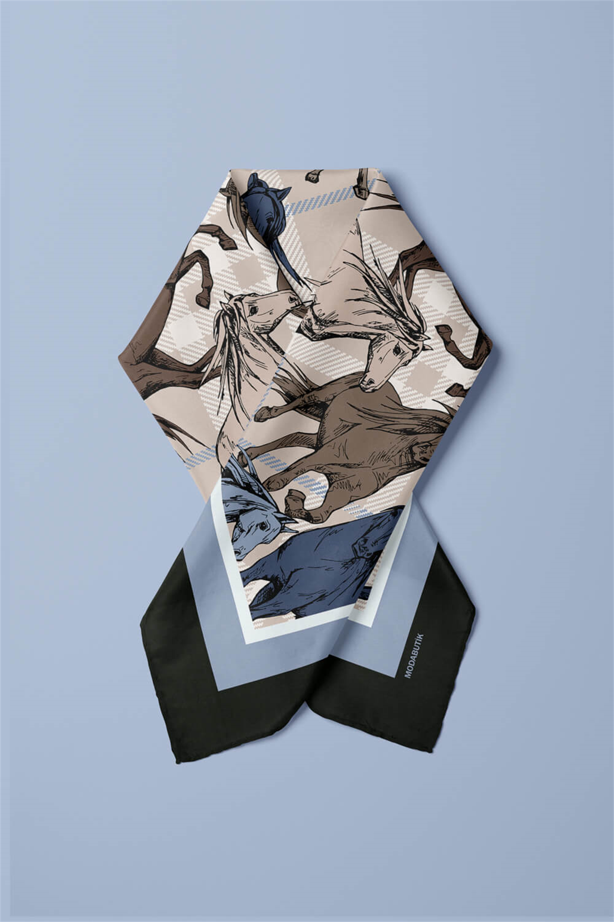 H12 Kadın Krem Horse Desenli 50x50 Bandana HYL DG01542-22