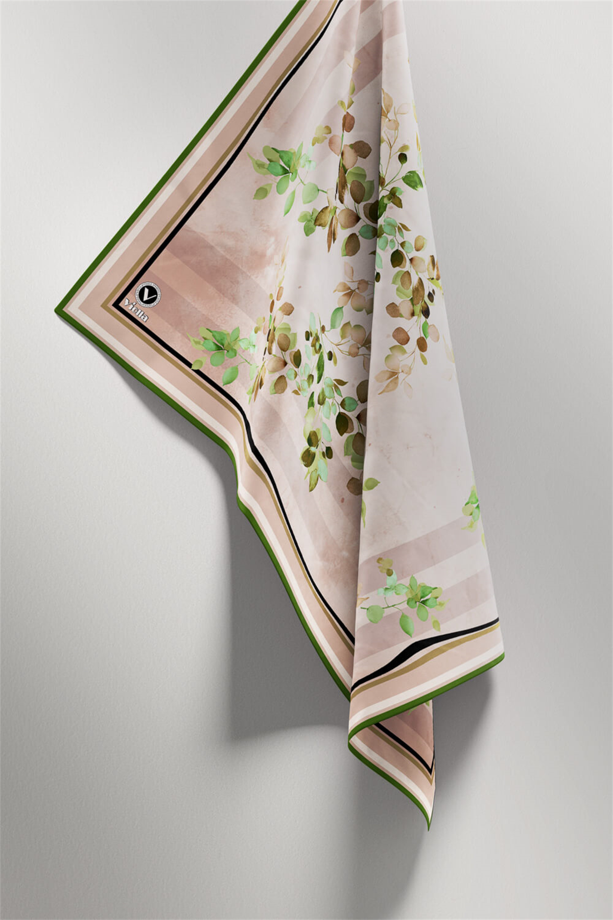 Twill Çiçek Desenli Zümrüt Yeşili Renkli 90x90 Eşarp (İpek İçermez) Kenar Dikiş Şekli El Dikişli