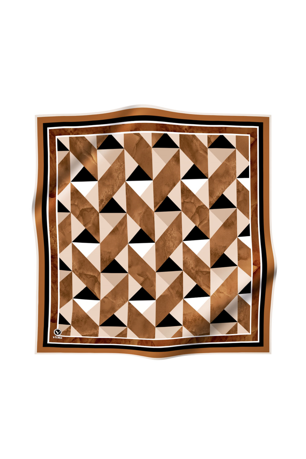 Twill Geometrik Desenli Hardal Renkli 90x90 Eşarp (İpek İçermez) Kenar Dikiş Şekli El Dikişli