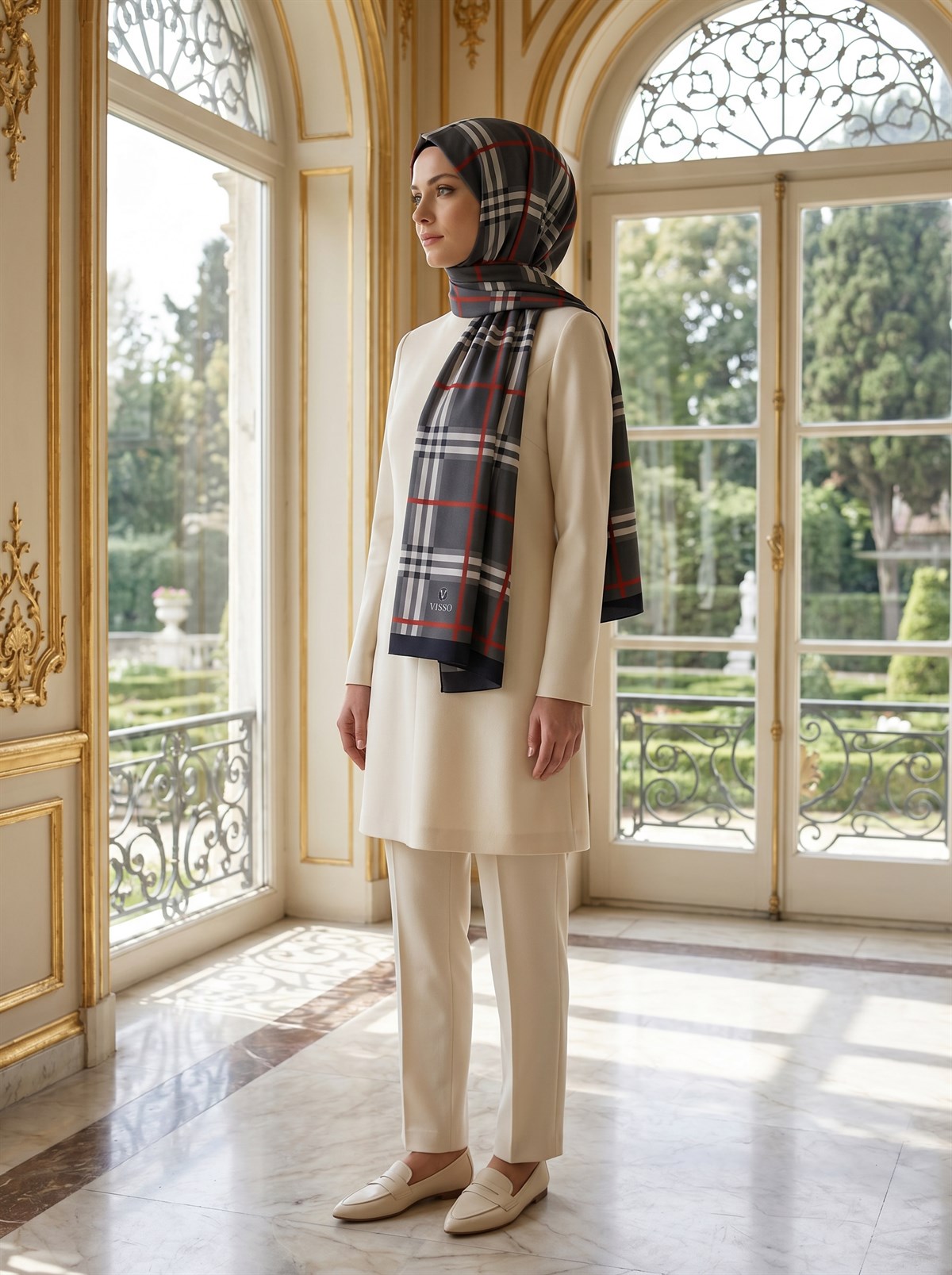 KREP EKOSE DESENLİ SİYAH RENKLİ 75X195 KIRIŞMAZ ŞAL