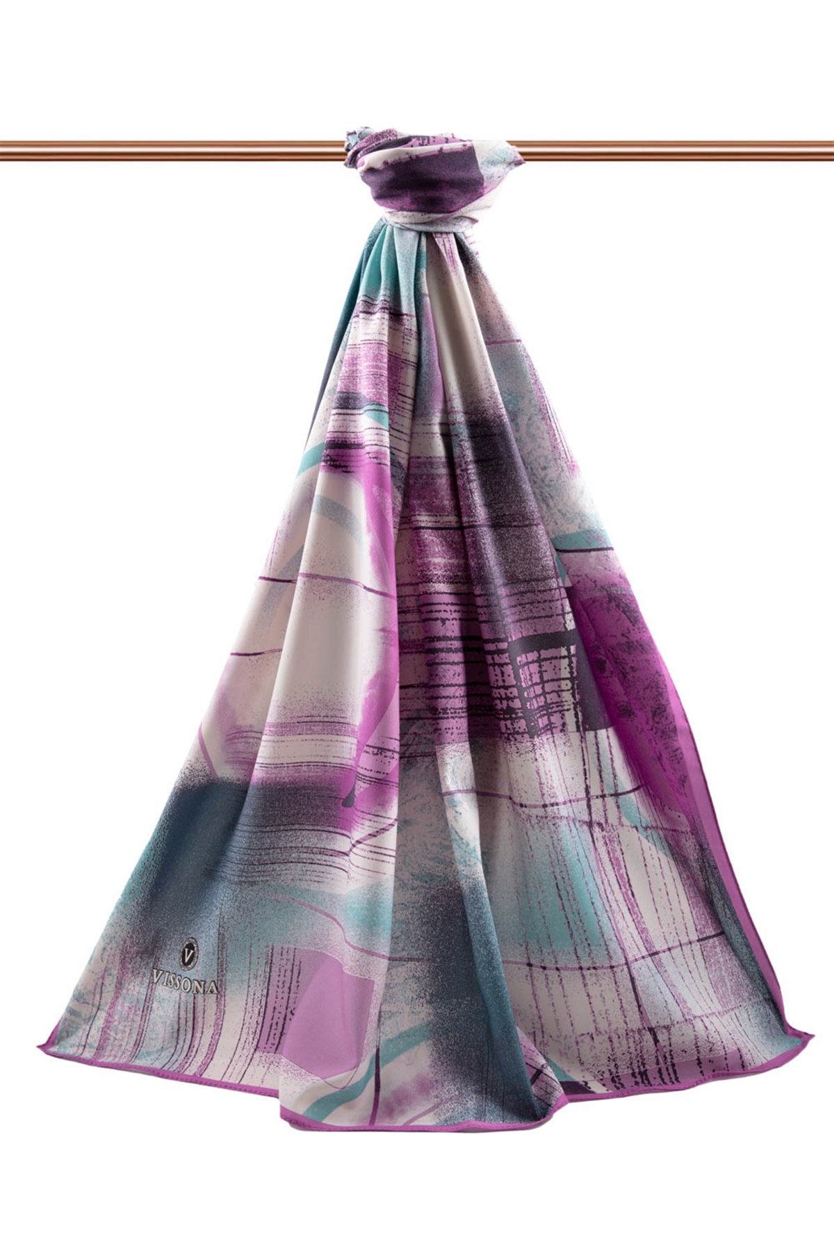 KREP GEOMETRİK DESENLİ PEMBE RENKLİ 75X195 KIRIŞMAZ ŞAL
