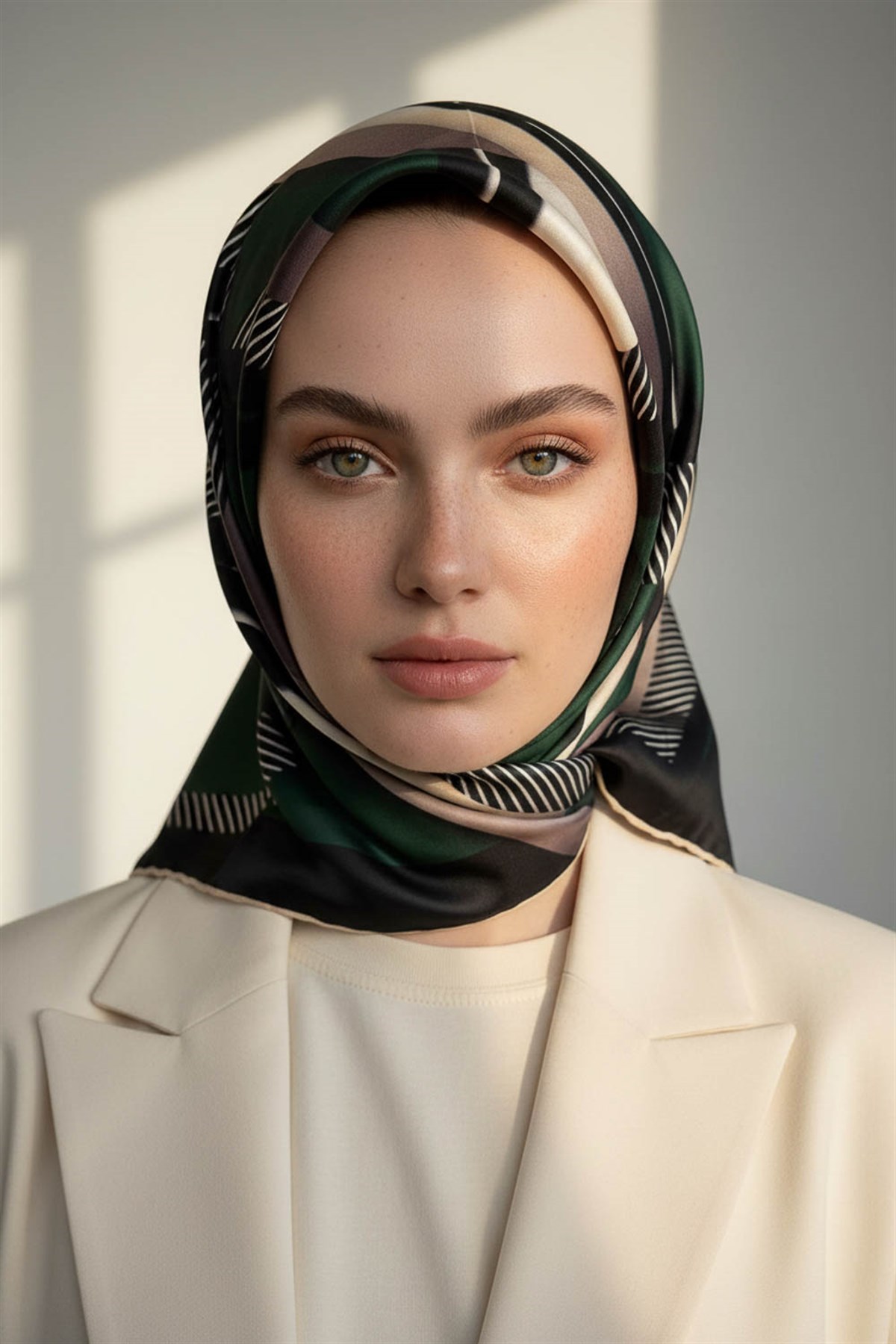 %100 Twill İpek Zebra Desenli Zümrüt Yeşili - Siyah Renkli 90x90 Eşarp Dikim Şekli : El Dikişi