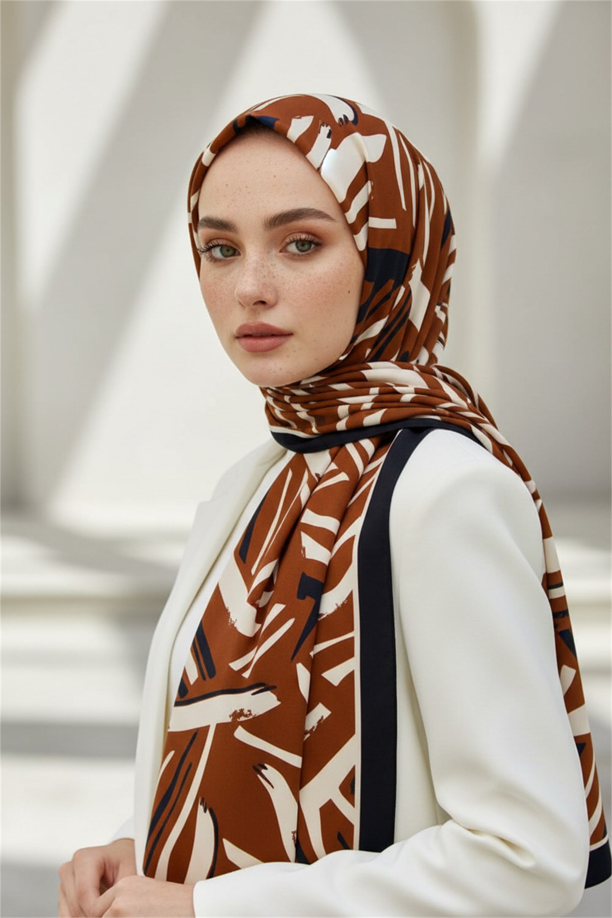 KREP ÇİZGİ DESENLİ TABA RENKLİ 75X195 KIRIŞMAZ ŞAL