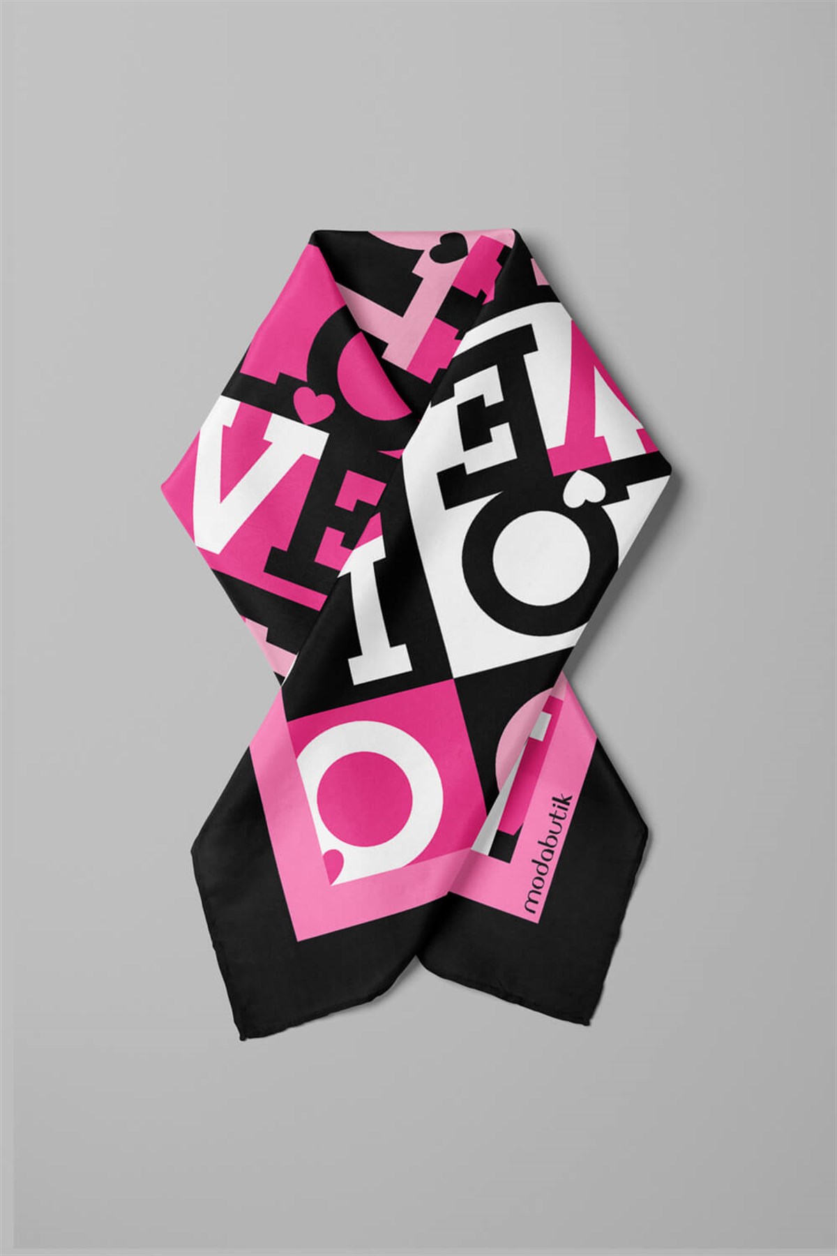 Violla B87 Kadın Siyah Pembe Love Desenli 50x50 Bandana HYL DG0847-22