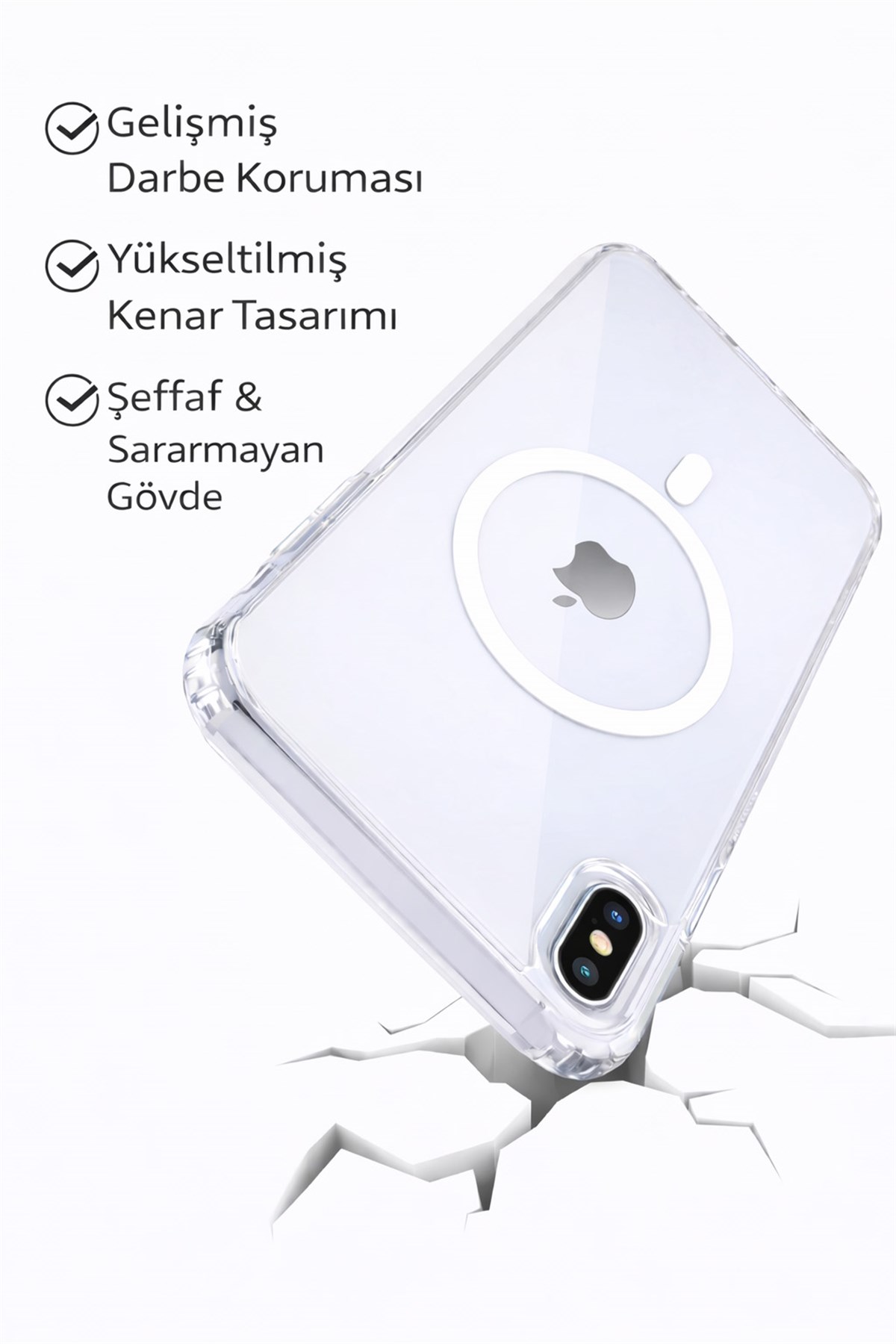 iPhone X / XS İphone Uyumlu Kamera Korumalı Magsafe Wireless Şarj Özellikli Lüks Şeffaf Silikon Telefon Kılıfı
