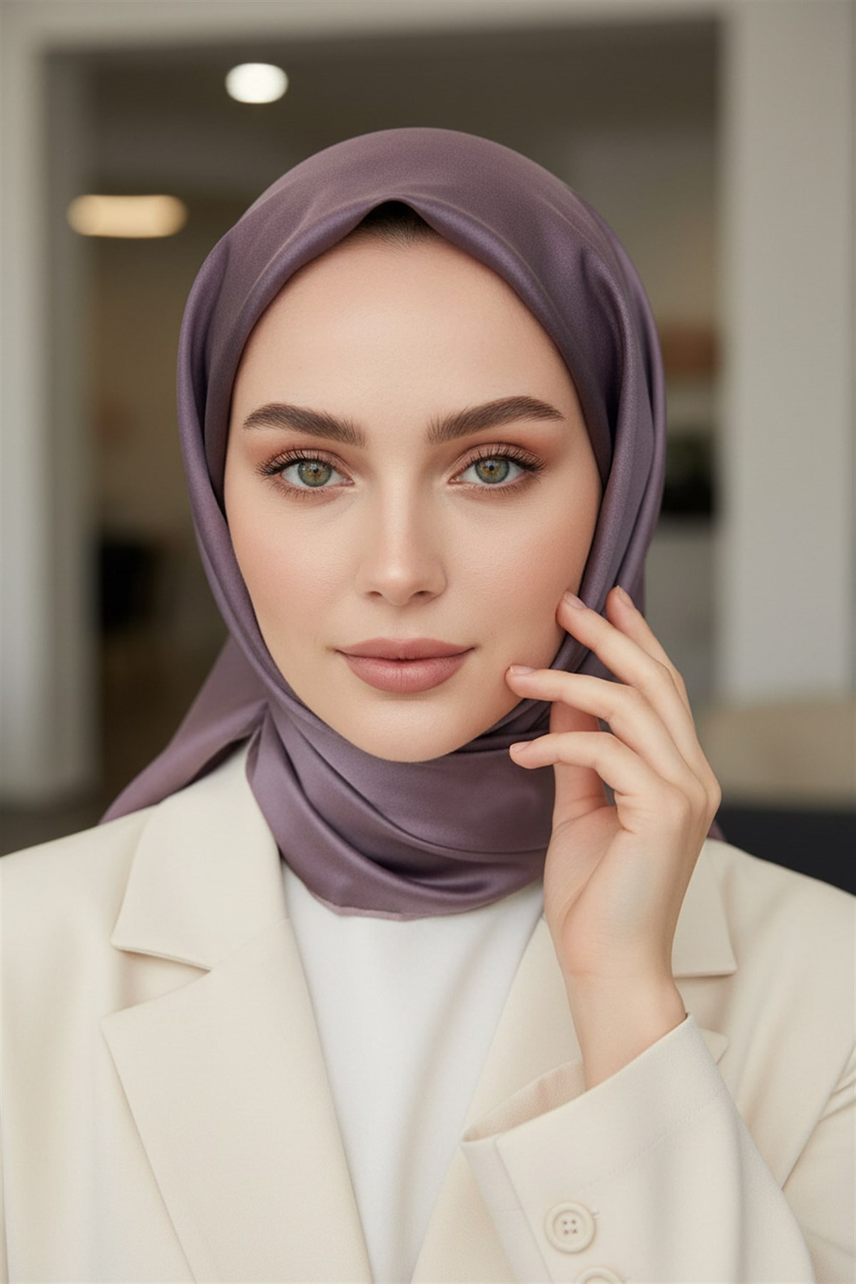 %100 Twill İpek Degrade Desenli Pudra Renkli 90x90 Eşarp Dikim Şekli : El Dikişi