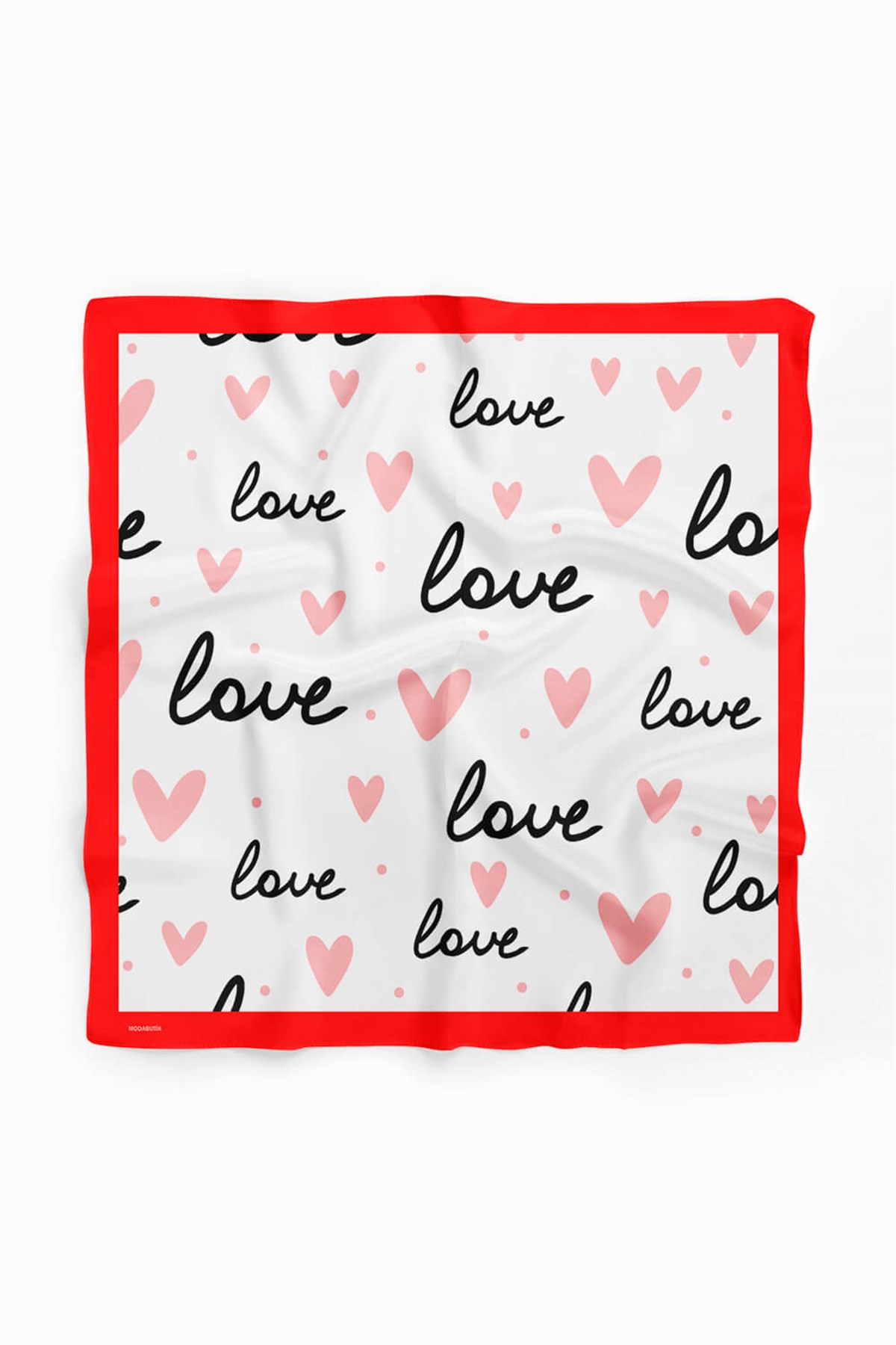 Violla Y13 Kadın Love Desenli Bandana 50x50 Pembe Beyaz DG0468-22