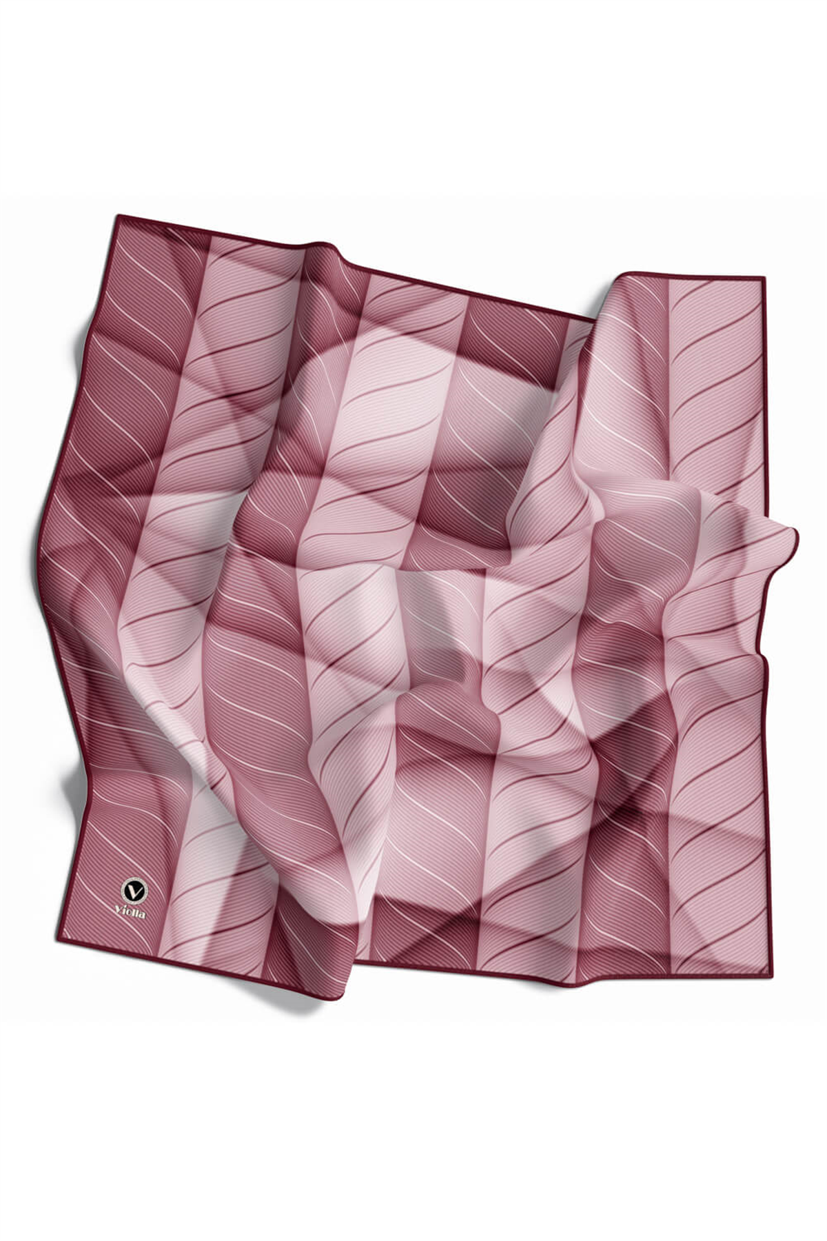 Twill Şeritli Geometrik Desenli Pudra Renkli 90x90 Eşarp (İpek İçermez) Kenar Dikiş Şekli El Dikişli