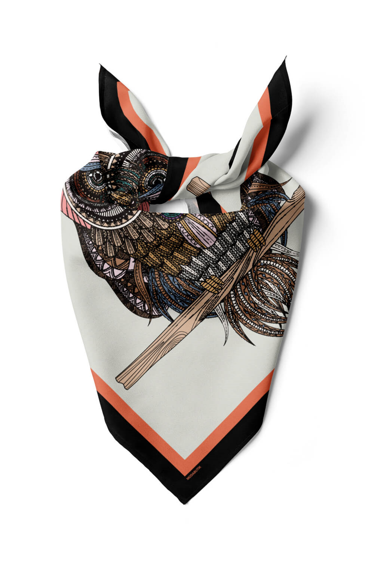 D73 Kadın Krem Ethnic Owl Desenli 50x50 Bandana HYL DG0660-22