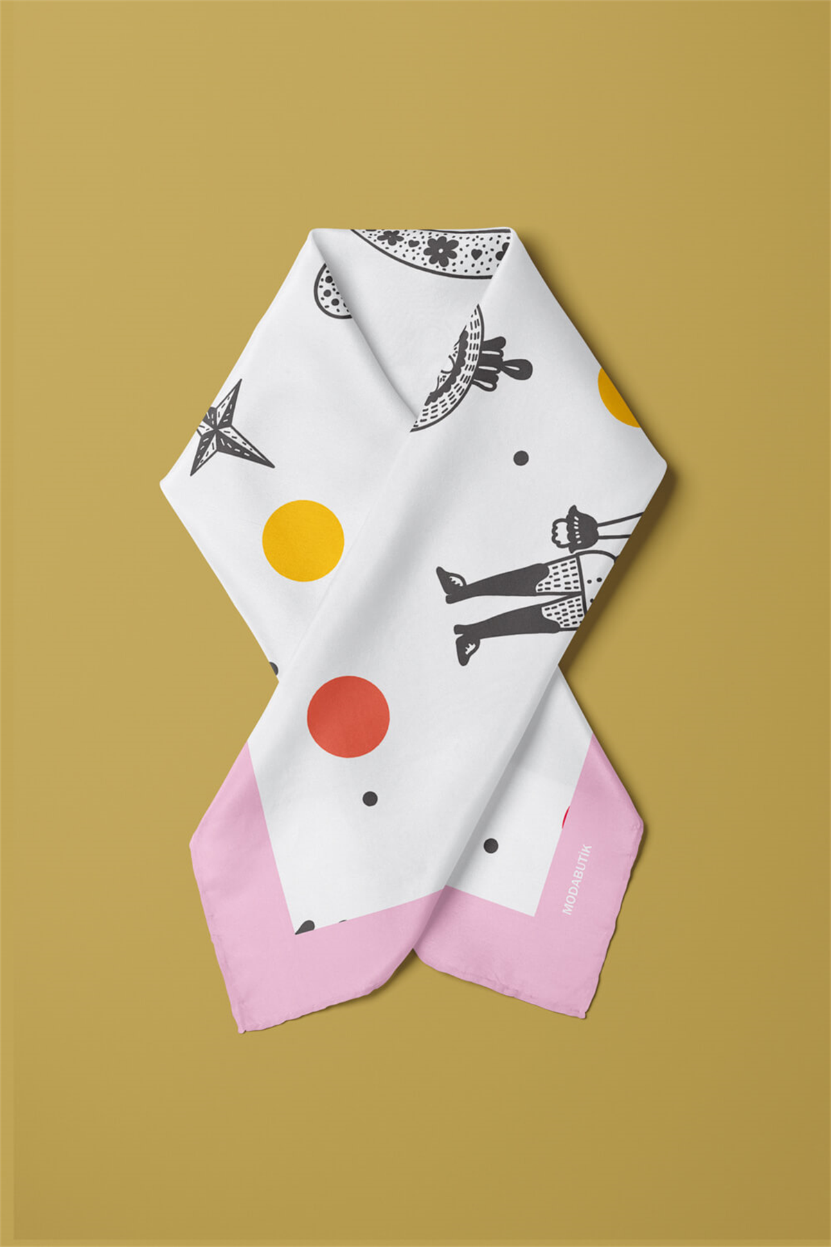 Y38 Kadın Comics Desenli Bandana 50x50 Beyaz DG0195-22