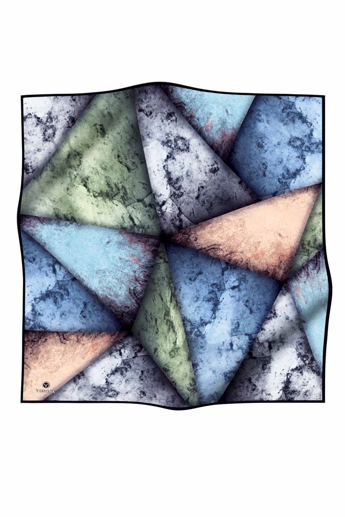 % 57 İPEK % 43 VİSKON Twill İpek Dokulu Ve Geometrik Desenli Bebe Mavisi - Mint Yeşili Renkli 90x90 Eşarp Dikim Şekli : El Dikişi