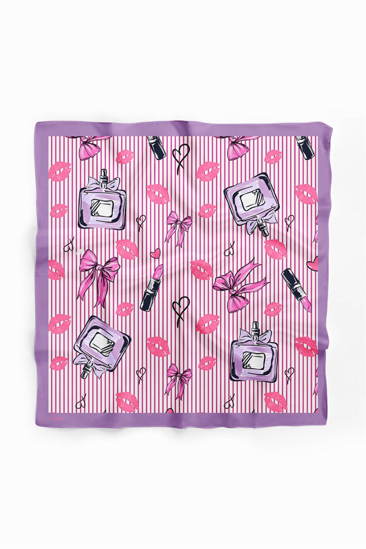 Violla V21 Kadın Aşk Desenli Bandana 50x50 Pembe DG0444-22