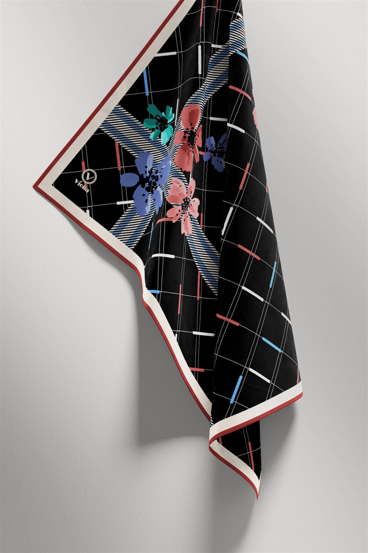 Twill Papatya Desenli Pudra Renkli 90x90 Eşarp (İpek İçermez) Kenar Dikiş Şekli El Dikişli