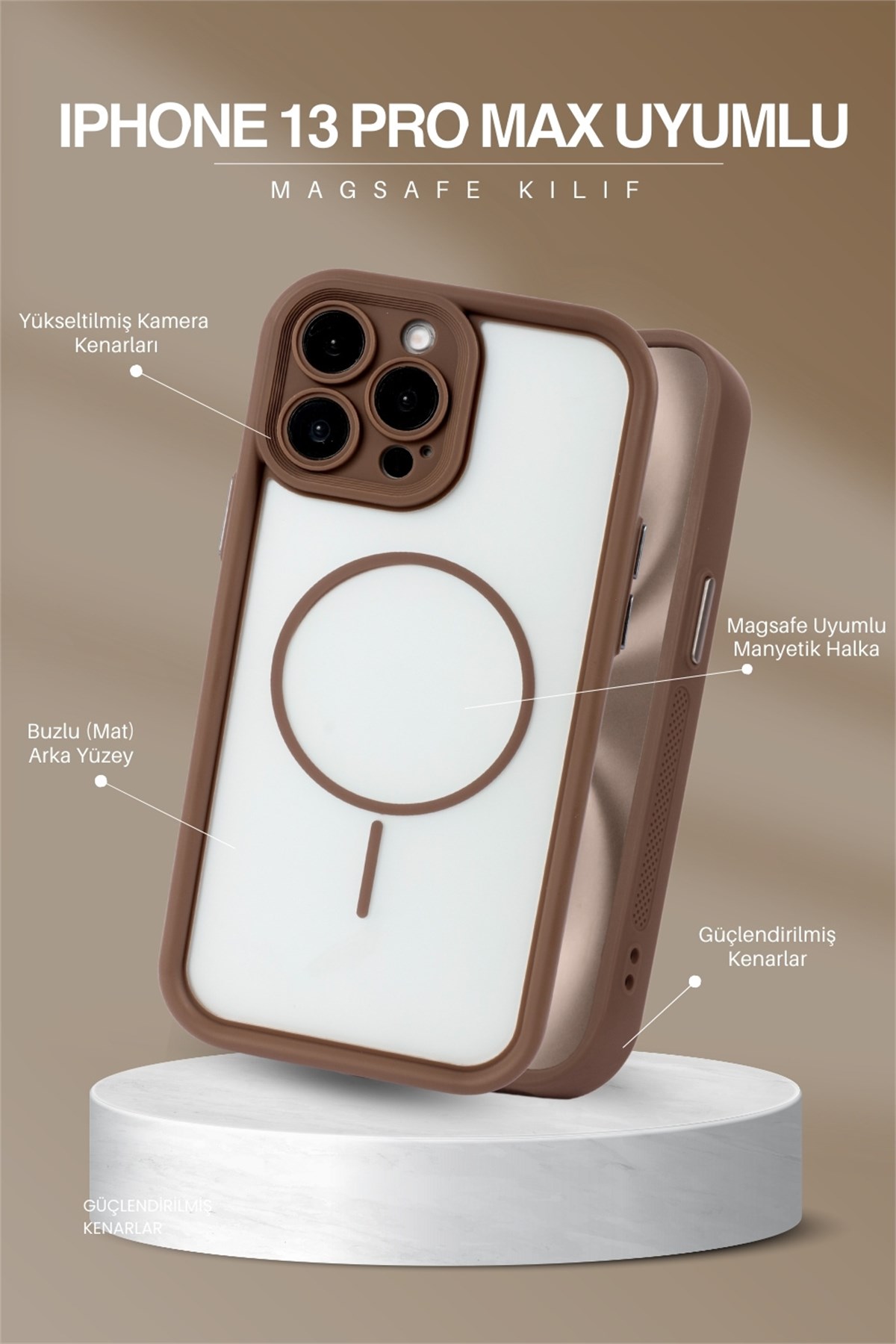 iPhone 13 Pro Max Kılıf – Kamera Korumalı – MagSafe Uyumlu – Haki Renk – Mat Silikon Telefon Kılıfı