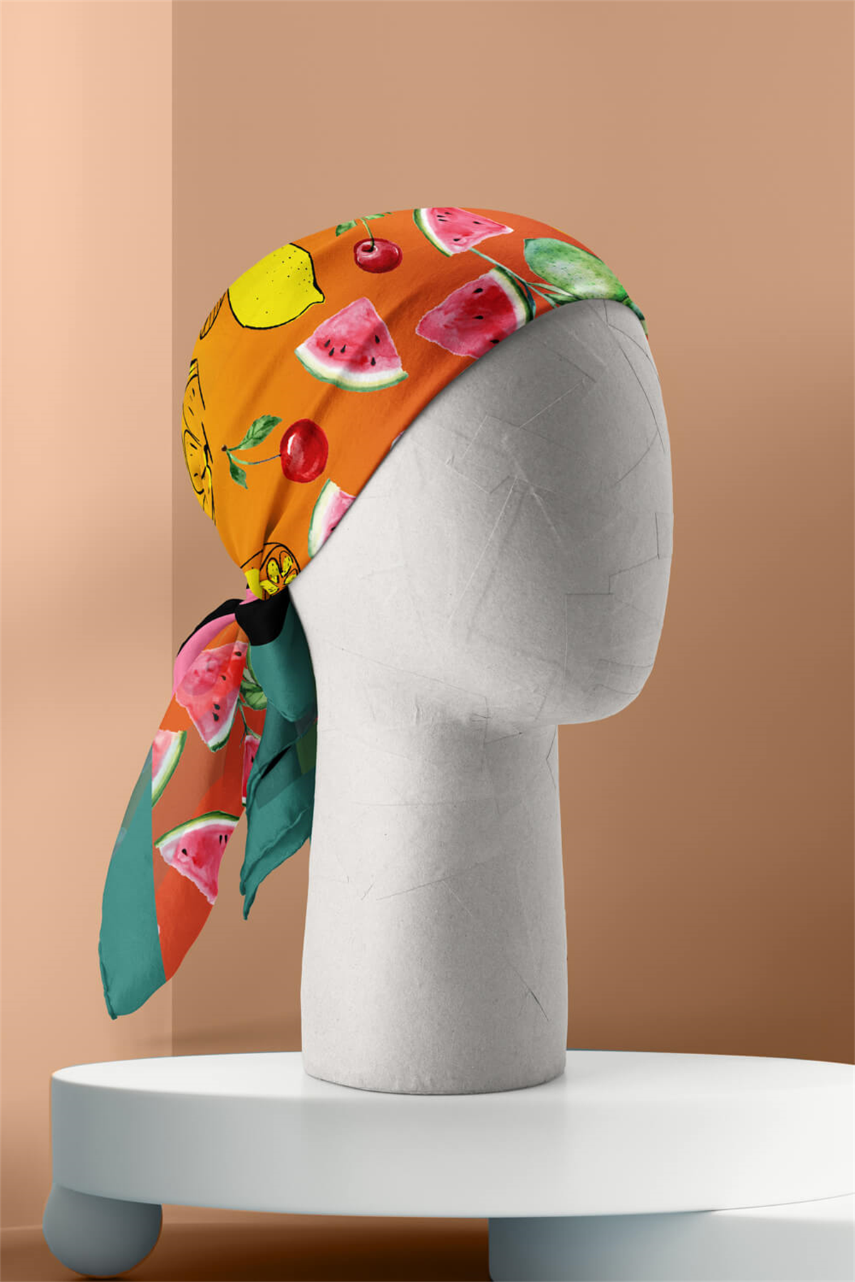 G59 Kadın Kırmızı Fruits Desenli 50x50 Bandana DG01456-22