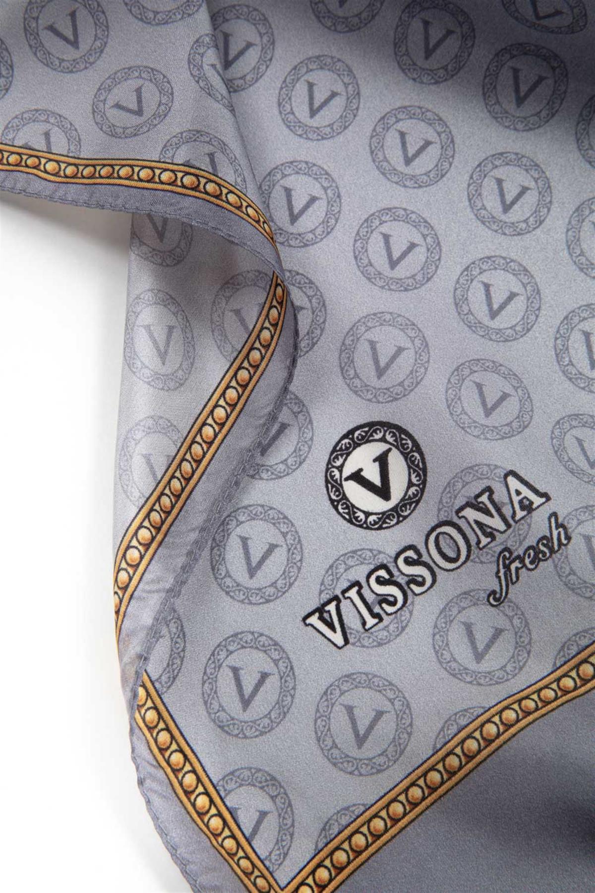 %100 İpek Degradeli Ve Monogram Desenli Gümüş - Gold Renkli 92x210 Şal