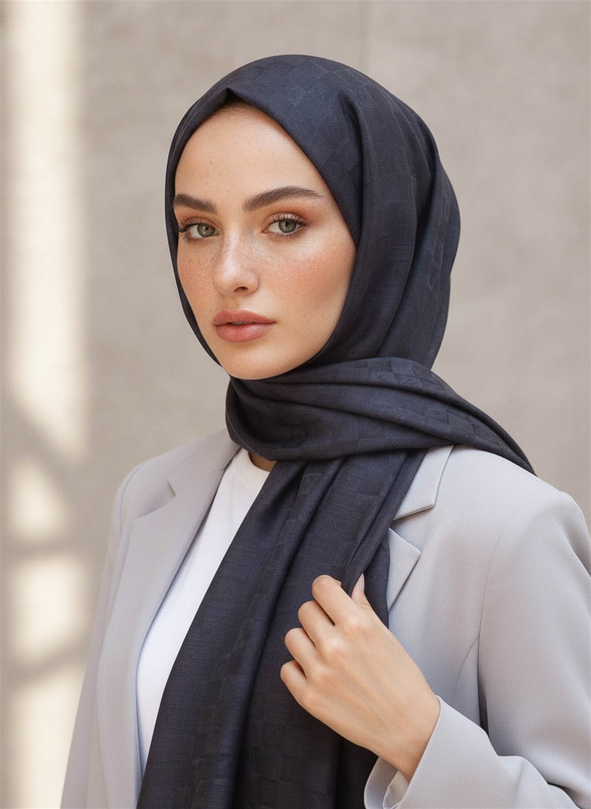 Vissona %57 İPEK %43 PAMUK Degrade Desenli Füme Renkli Şal -  70x190 Dikiş Tipi İtalyan Dikişli
