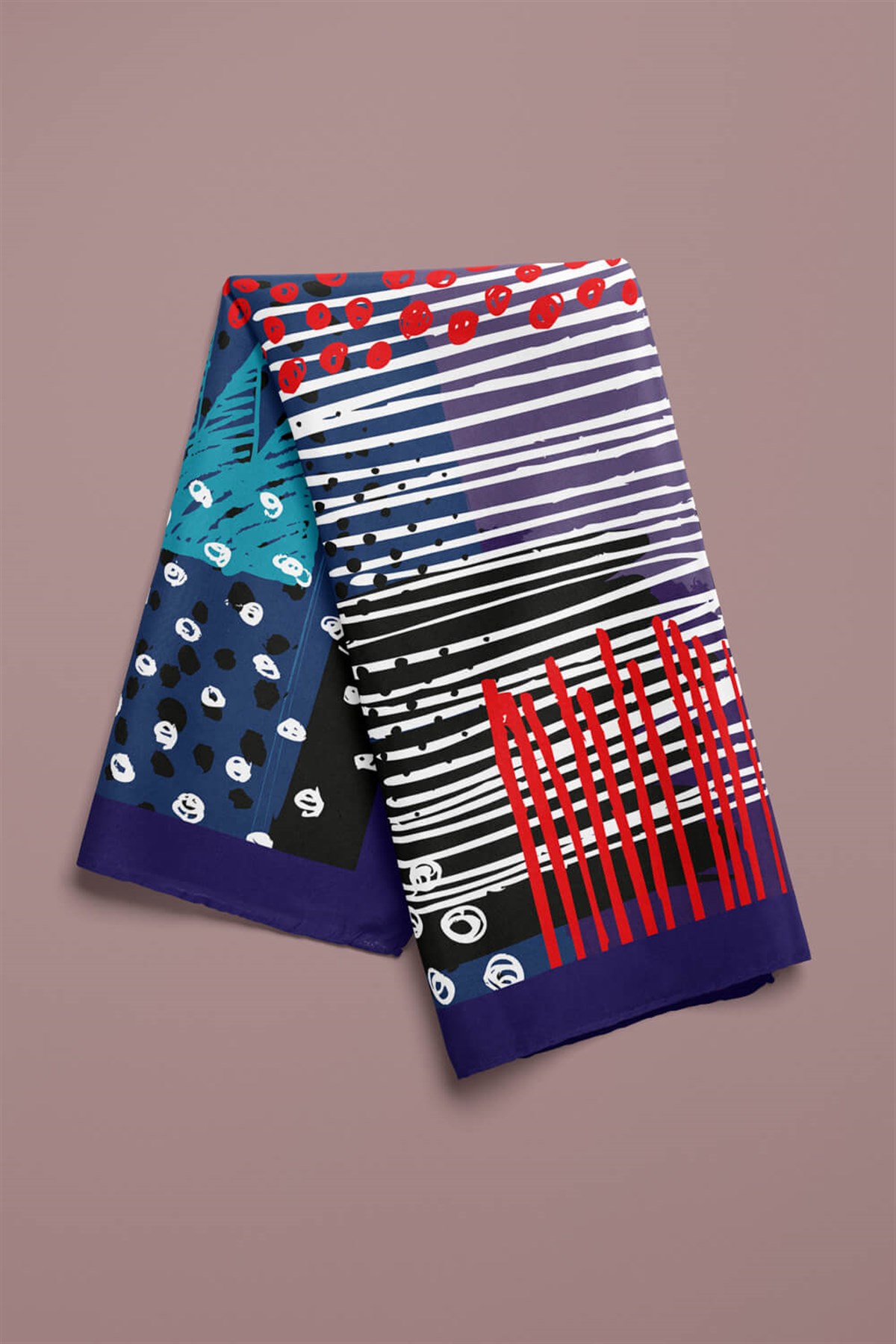 Violla Y18 Kadın Egzotik Desenli Bandana 50x50 Mavi DG0402-22