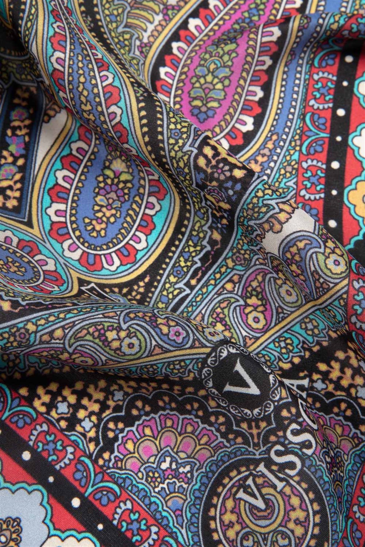 100% İPEK ETRO DESENLİ BEJ - SAKS RENKLİ ŞAL