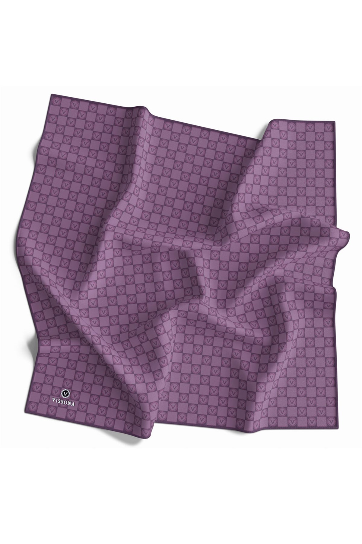 %100 Twill İpek Monogram Desenli Sirke Renkli 90x90 Eşarp Dikim Şekli : El Dikişi