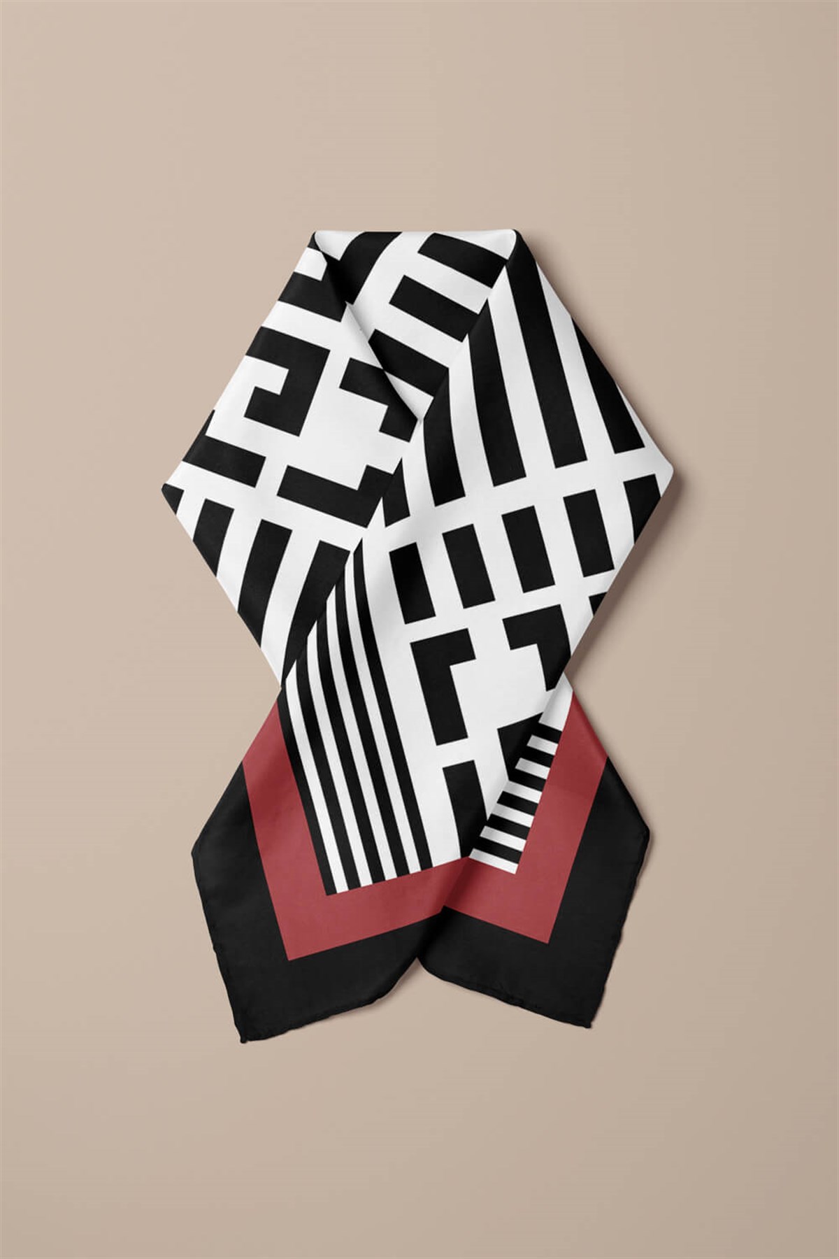 Violla Kadın Siyah Beyaz Geometrik Desenli 50x50 Bandana HYL DG01510-22