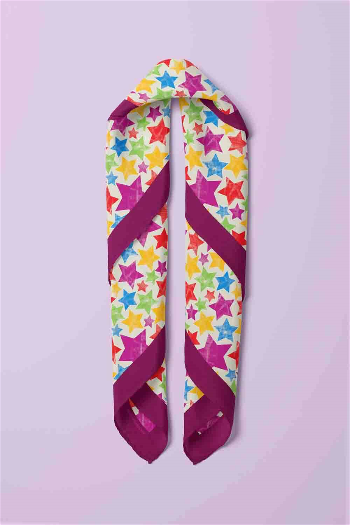 F35 Kadın Mor  Stars Desenli 50x50 Bandana HYL DG0521-22