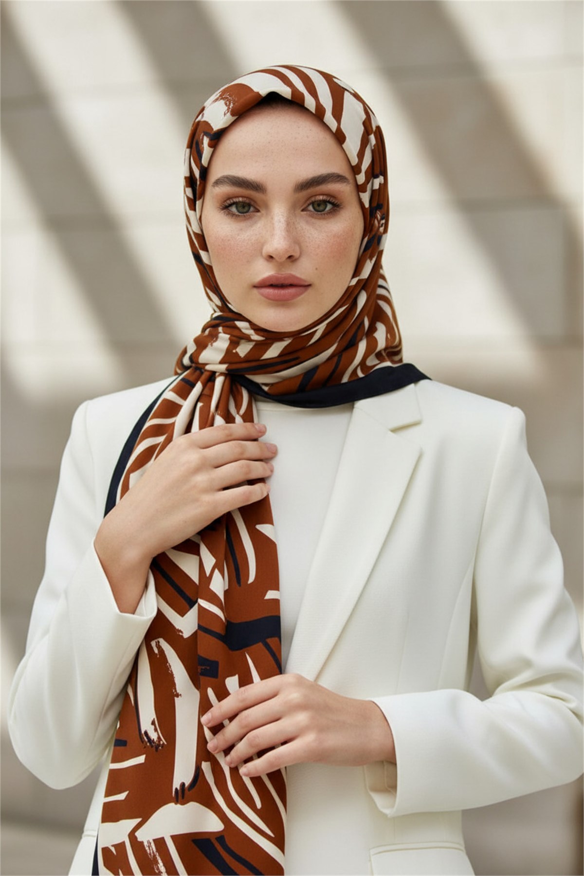 KREP ÇİZGİ DESENLİ TABA RENKLİ 75X195 KIRIŞMAZ ŞAL