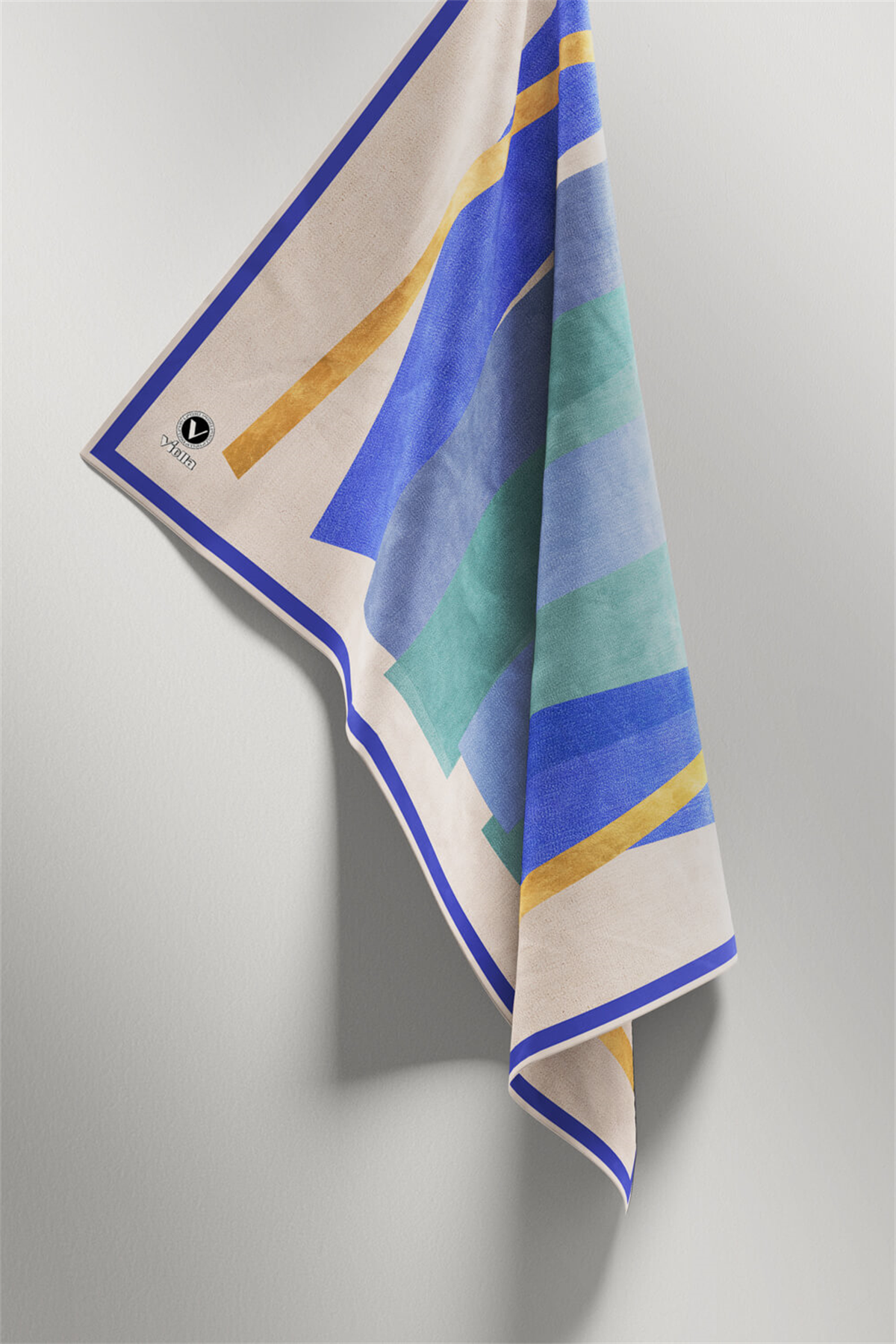 Twill Geometrik Desenli İndigo Renkli 90x90 Eşarp (İpek İçermez) Kenar Dikiş Şekli El Dikişli